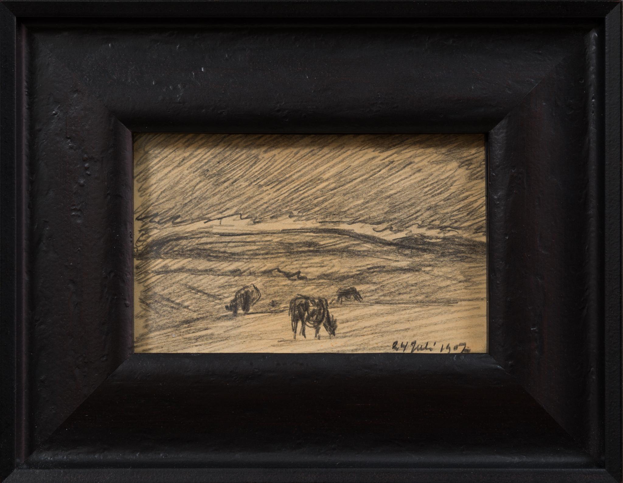 Animal Art Nils Kreuger - Les vaches brouillent dans une prairie, crayon, 1907
