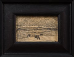 Les vaches brouillent dans une prairie, crayon, 1907