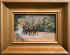 Antique Coach and horses at full speed, Paris, Boulogne-sur-Seine