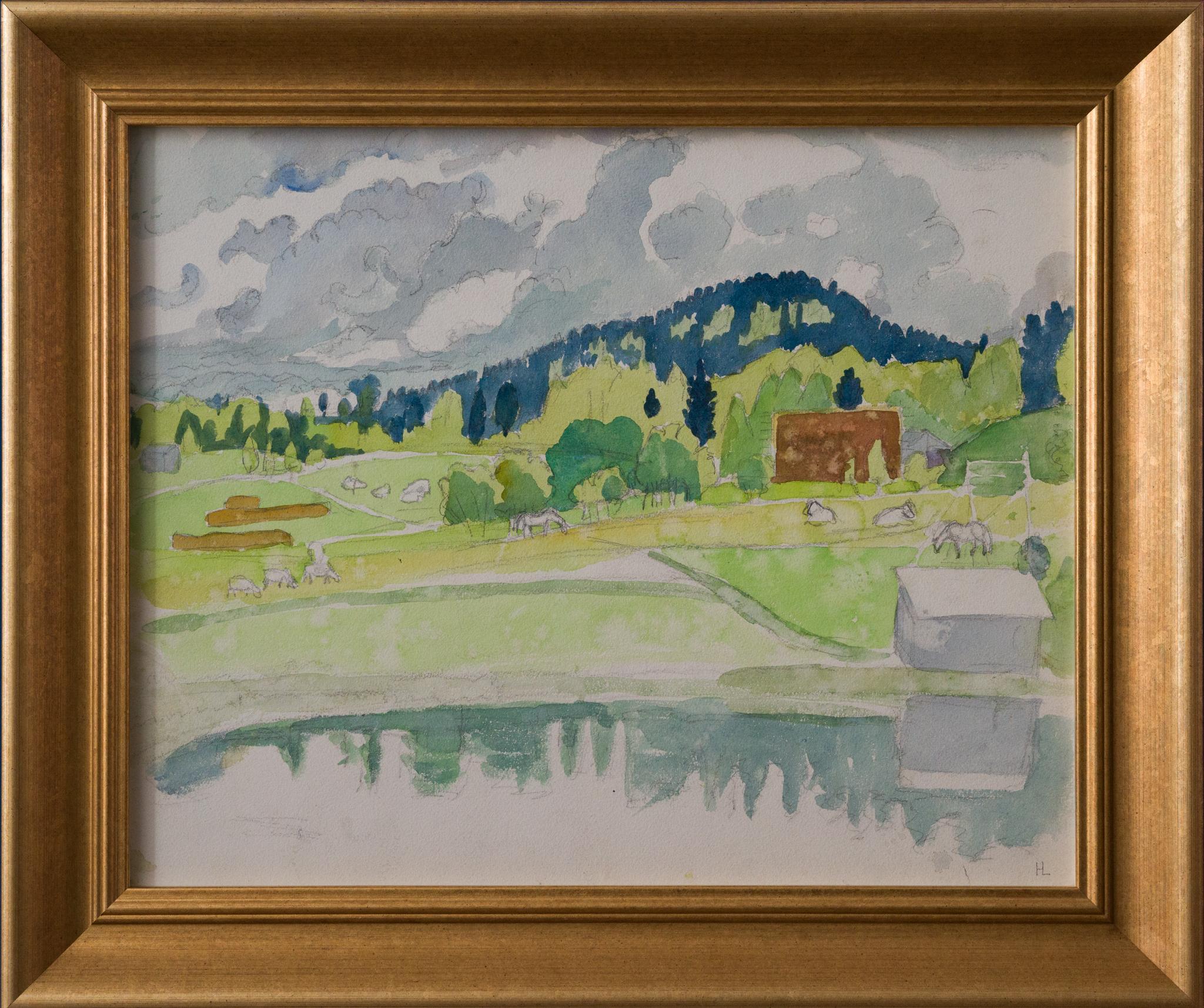 This watercolor by Hilding Linnqvist who was a Swedish artist born in 1891 and passed away in 1984.
Linnqvist, known for his association with the Naïvist movement, often described as a "lyrical Naïvist," showcases his unique ability to capture the