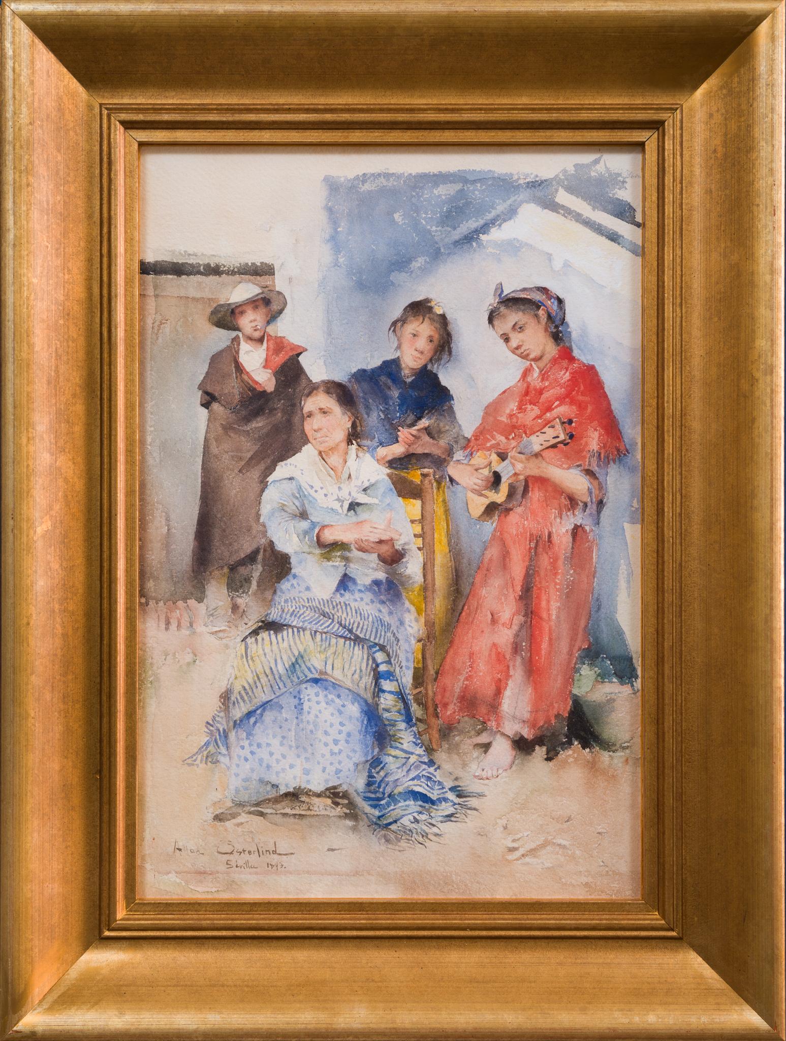 Allan Österlind, a Swedish artist who became a well known figure in French art circles, beautifully captures the essence of Andalusian culture in his 1893 watercolor painting, "Sevilla." Born to Per August Österlind and Johanna Petronella Skoog,