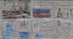 Once dibujos de temas diversos montados sobre una hoja impresa