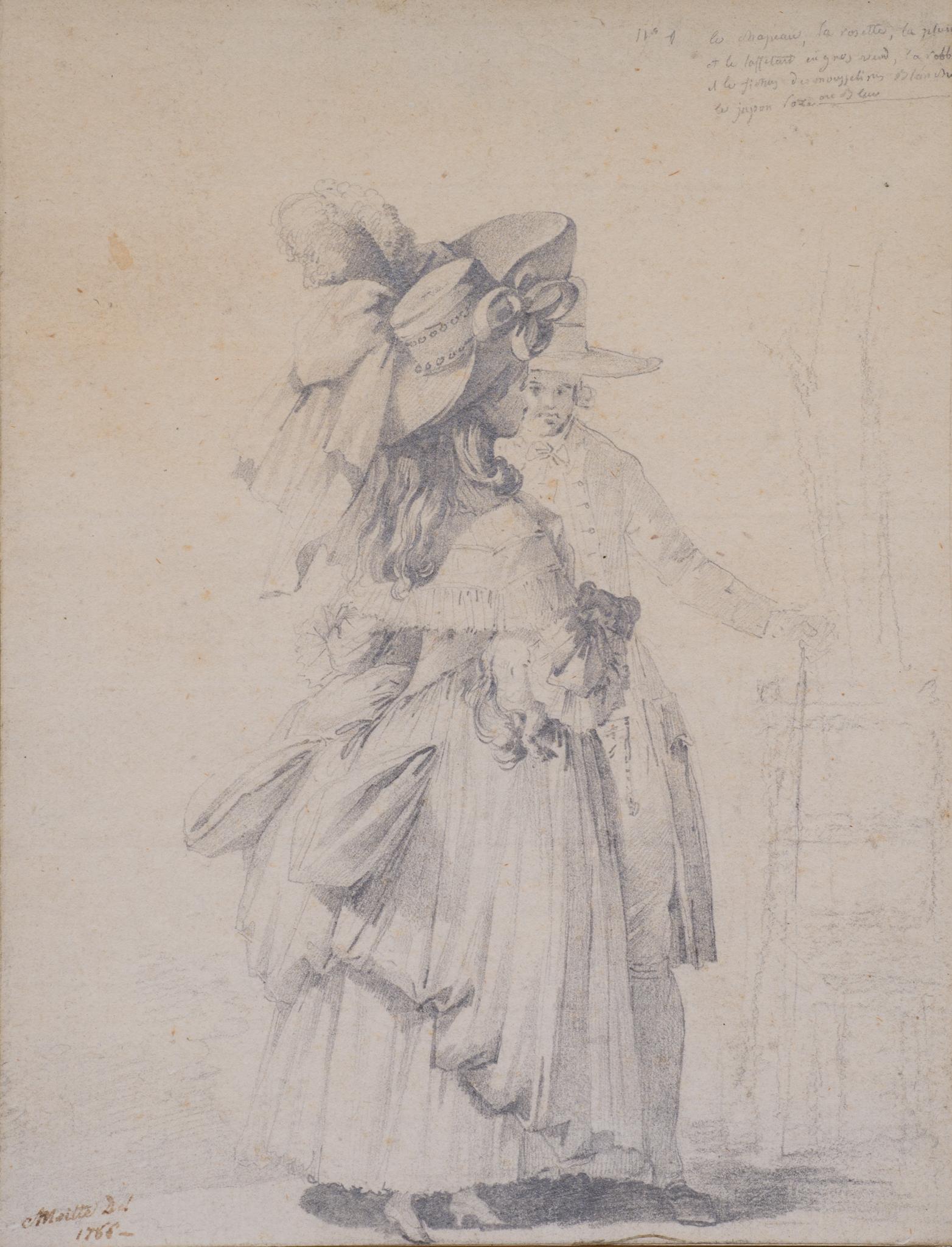 Raro sul mercato dell'arte, un disegno di Moitte, Una coppia alla moda, 1766