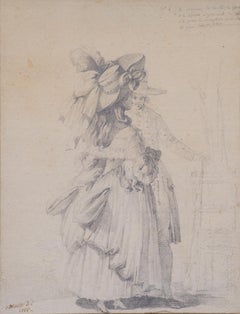 Selten auf dem Kunstmarkt, Eine Zeichnung von Moitte, Ein modisches Paar, ein modisches Paar, 1766