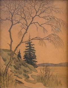 Beneath the Birch Drawing by Swedish Artist Christian Berg (1893–1976)