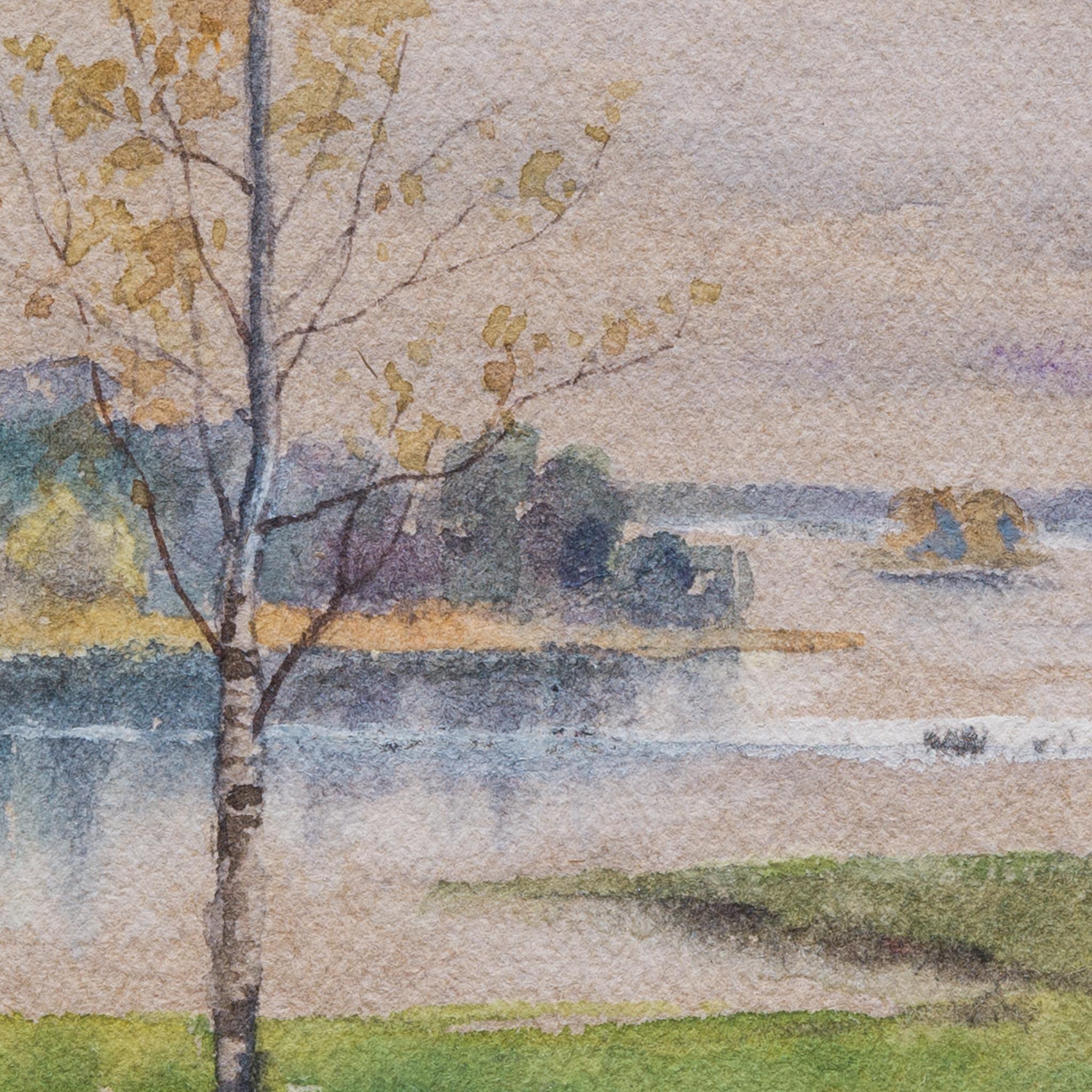 Schöne kleine Landschafts-Aquarell von Fanny Hjelm, Ende des Herbst im Angebot 3