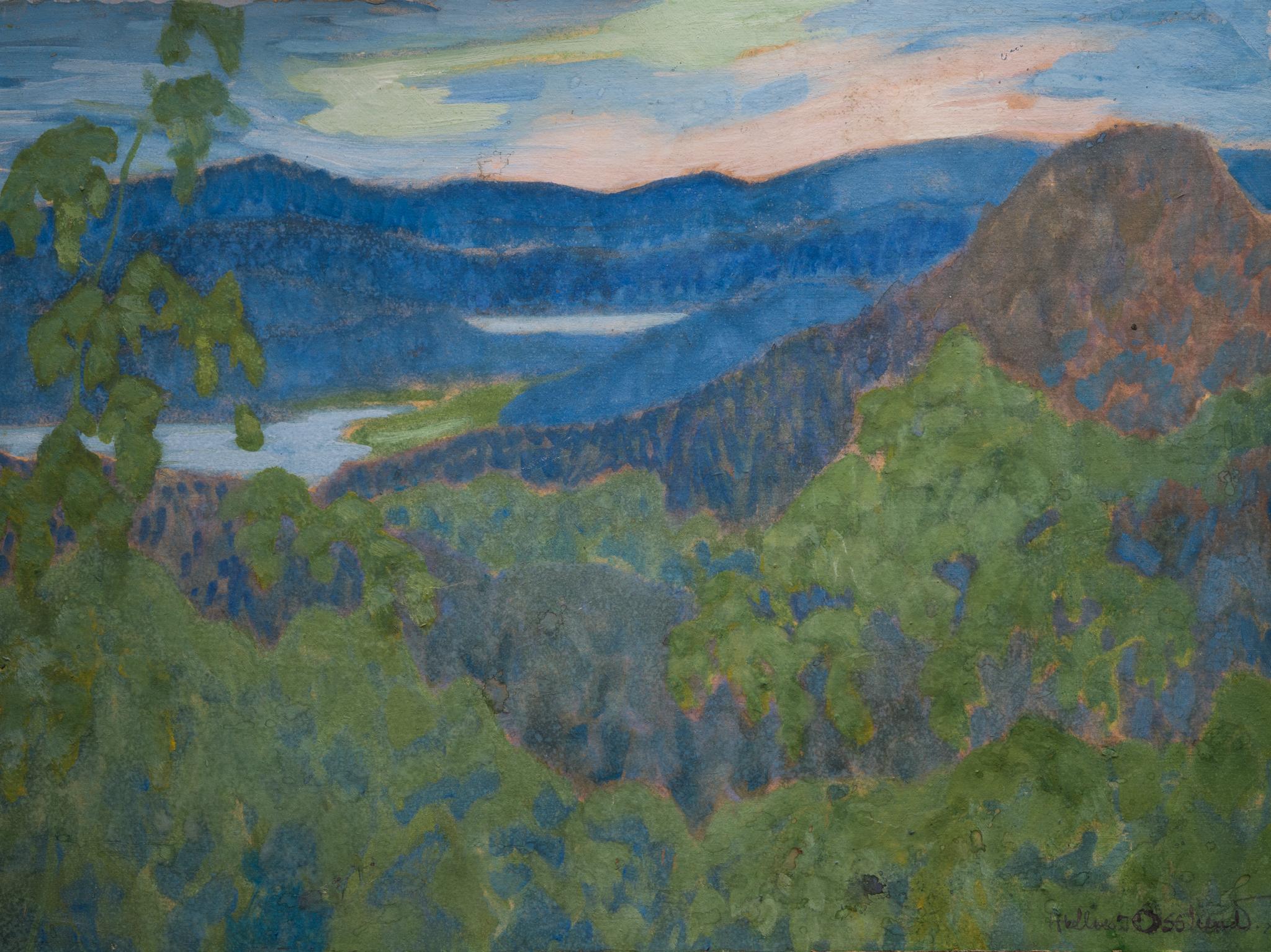 Watercolor Landscape View From Nordingrå, 1916 - Painting by Helmer Osslund