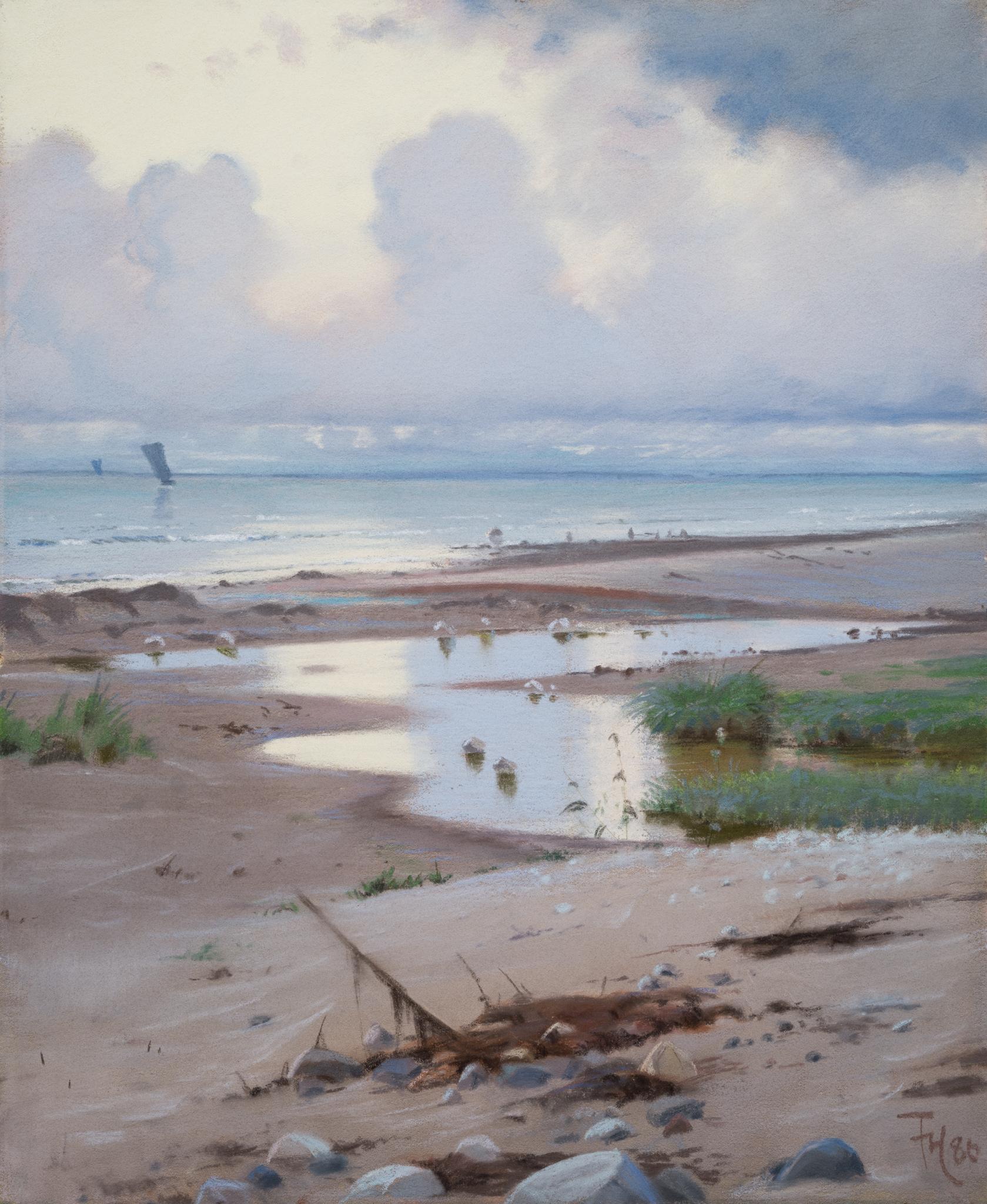 A Pastel Painted 1886 Called A Summer's Day on Hornbæk Beach - Art by Frants Henningsen 