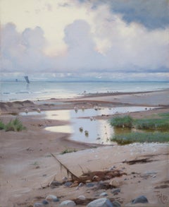 A Pastel Painted 1886 Called A Summer's Day on Hornbæk Beach