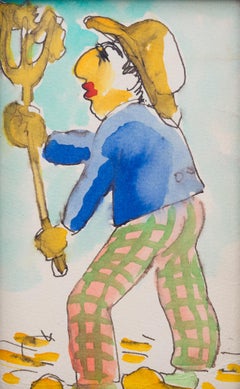 Postcard Depicting A Farmer With His Three-Pronged Pitchfork