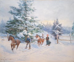 Skijöring, 1902 von Anna Palm de Rosa (Kinder werden von Pferden auf Skiern gezogen)