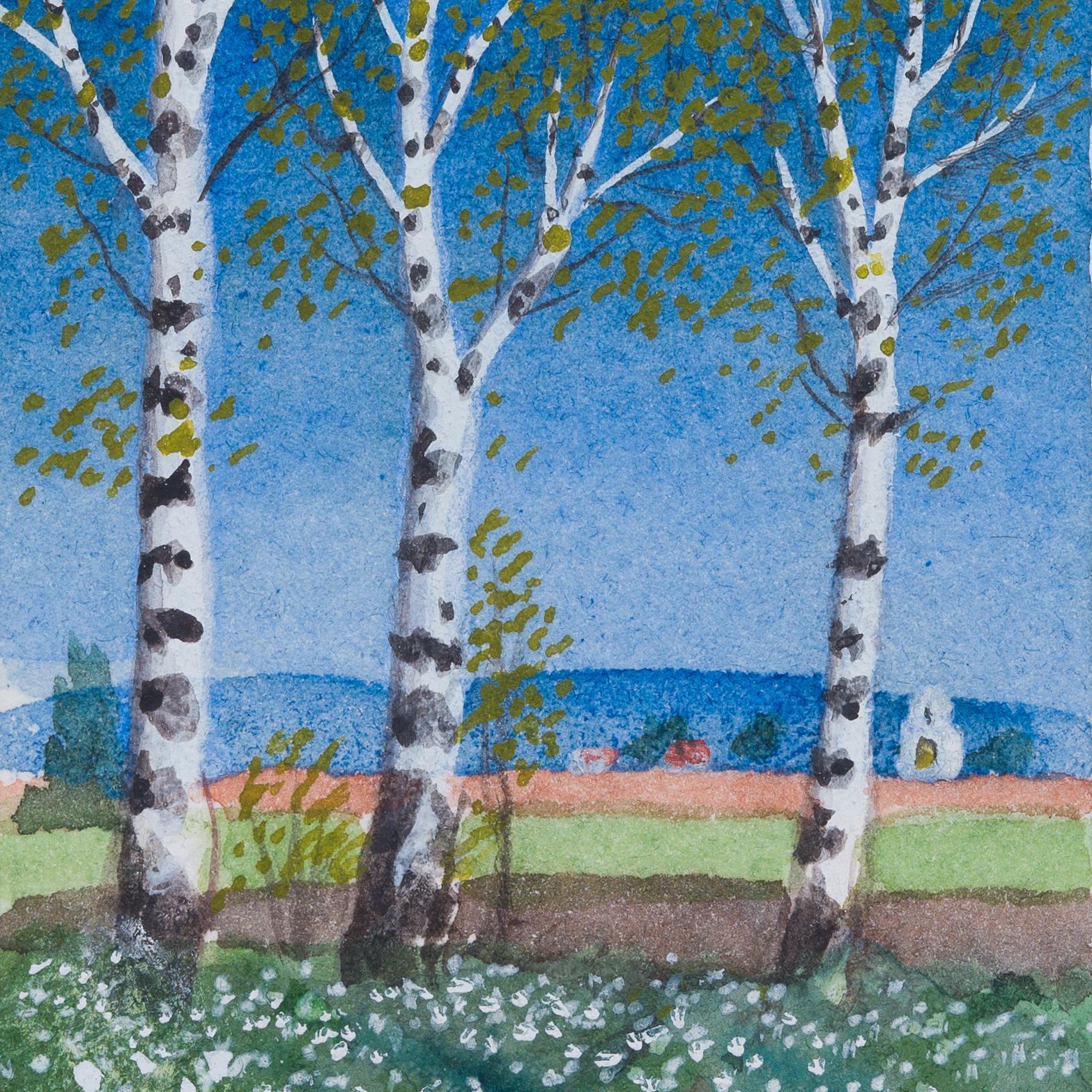 Miniature Watercolor Called Plains Landscape By Swedish Artist Oskar Bergman 4
