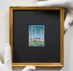 Aquarelle miniature appelée Paysage des plaines par l'artiste suédois Oskar Bergman