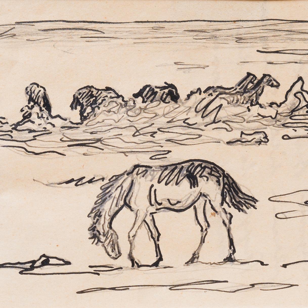 Horses by the Shore, ink on paper, 1909 - Naturalistic Art by Nils Kreuger