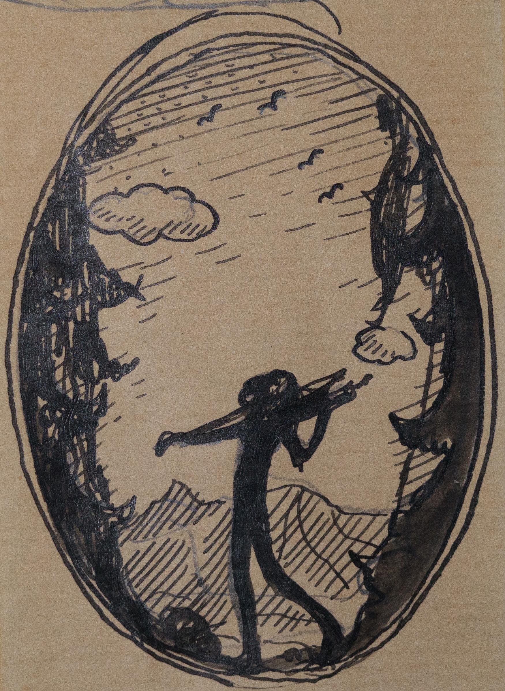 The Fiddler, Small Ink Drawing by John Bauer For Sale 3