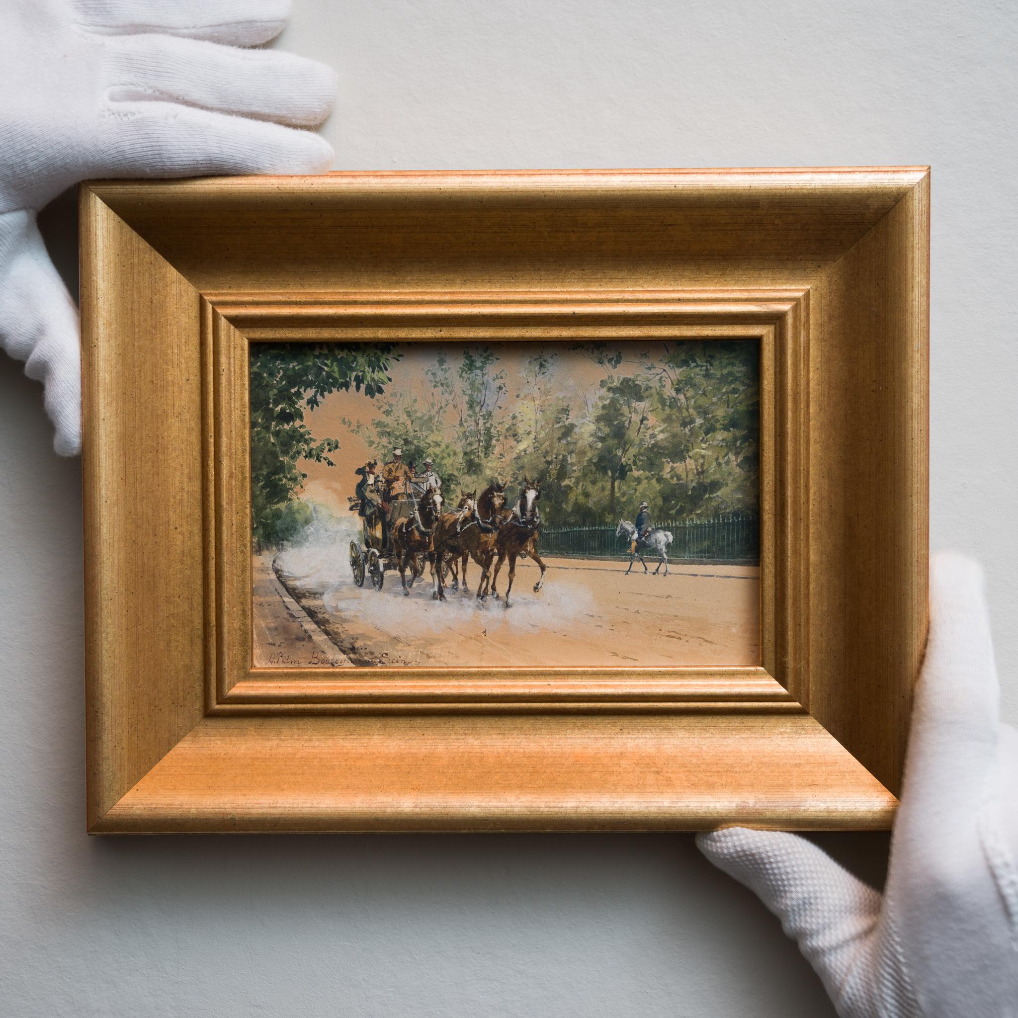 Coach and horses at full speed, Paris, Boulogne-sur-Seine - Art by Anna Palm de Rosa