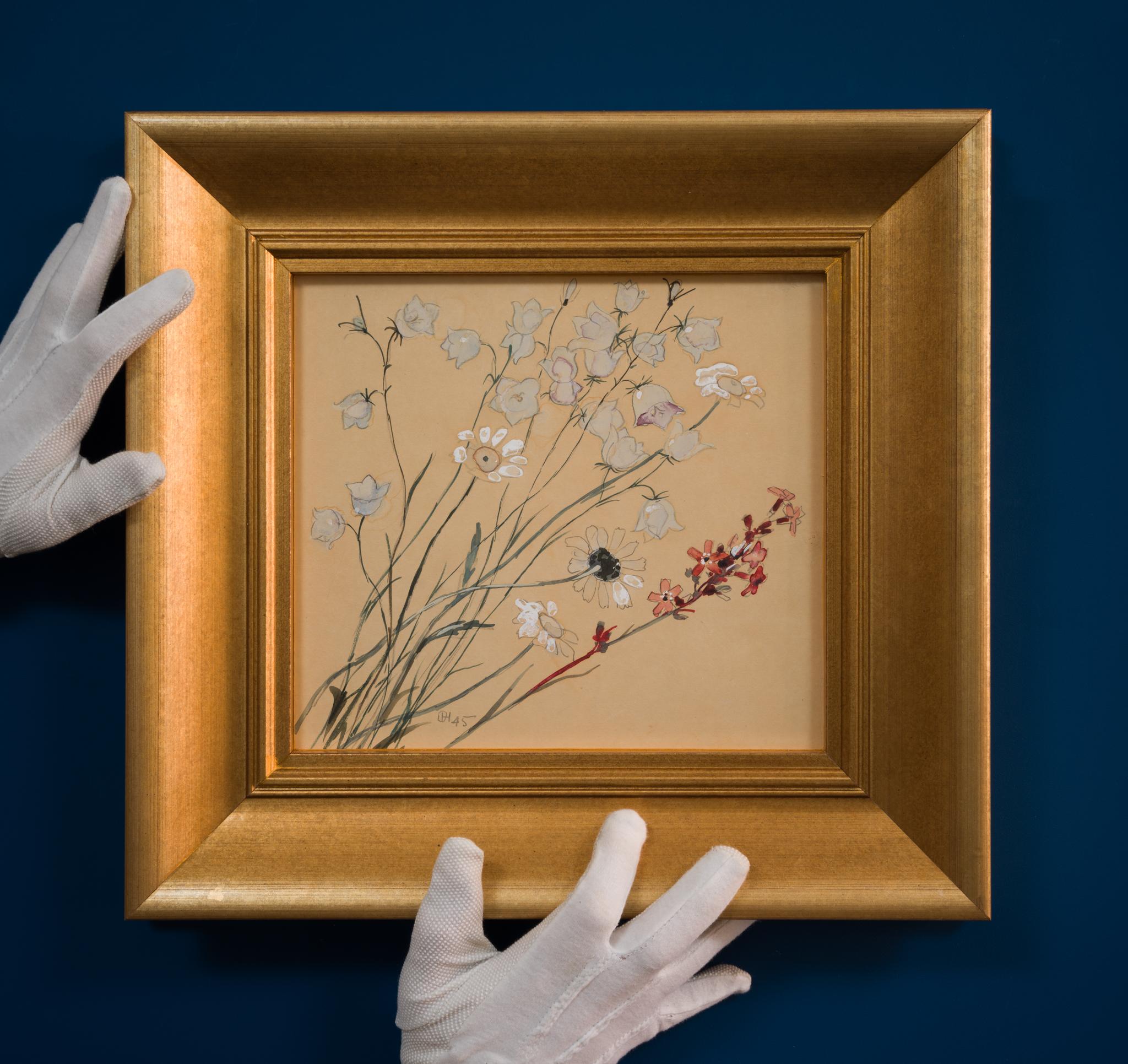 Naturaleza muerta en acuarela con flores de prado del artista sueco Olle Hjortzberg 2