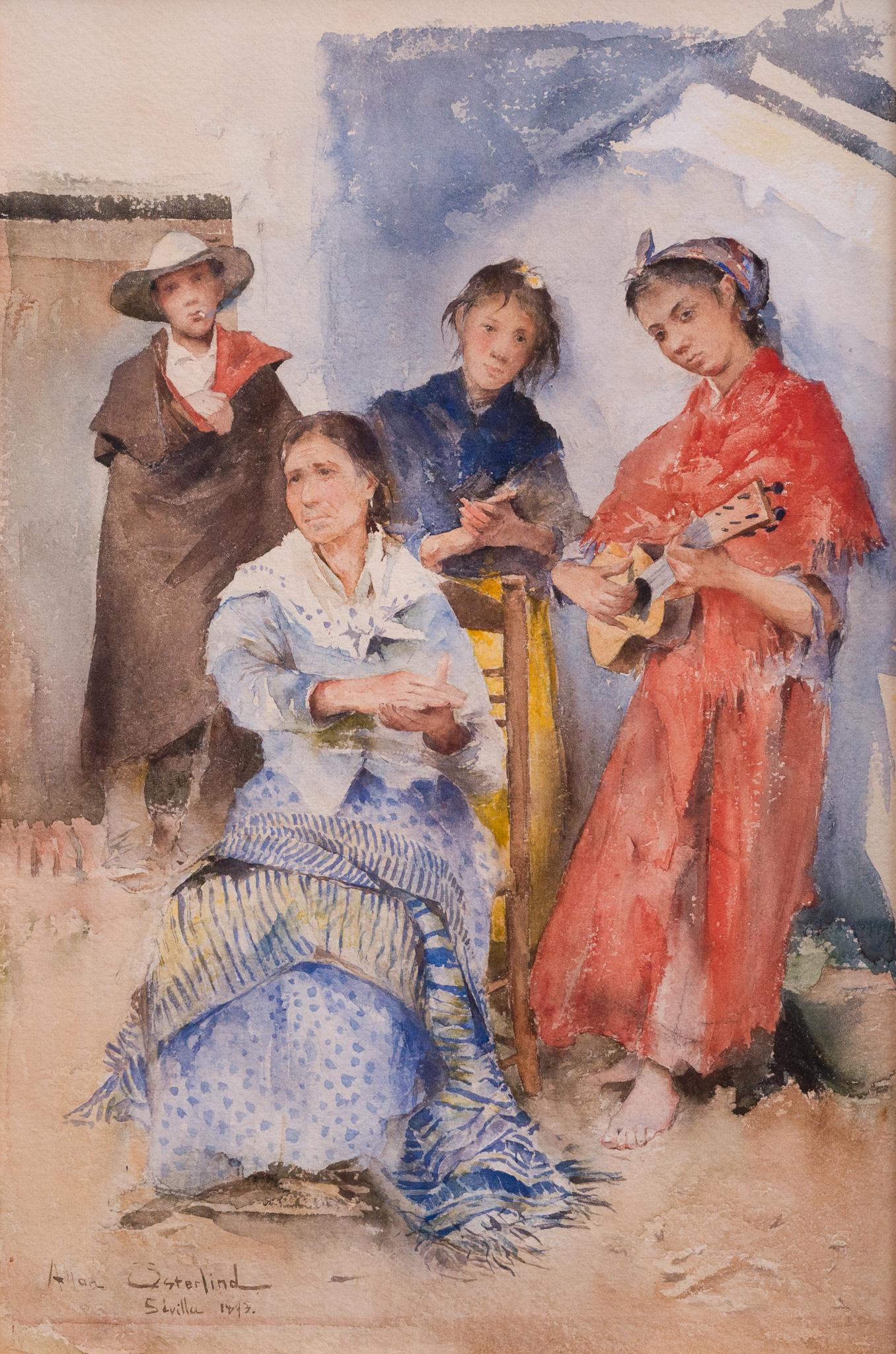 Scène de la vie quotidienne à Séville, 1893, aquarelle d'Allan Österlind en vente 2