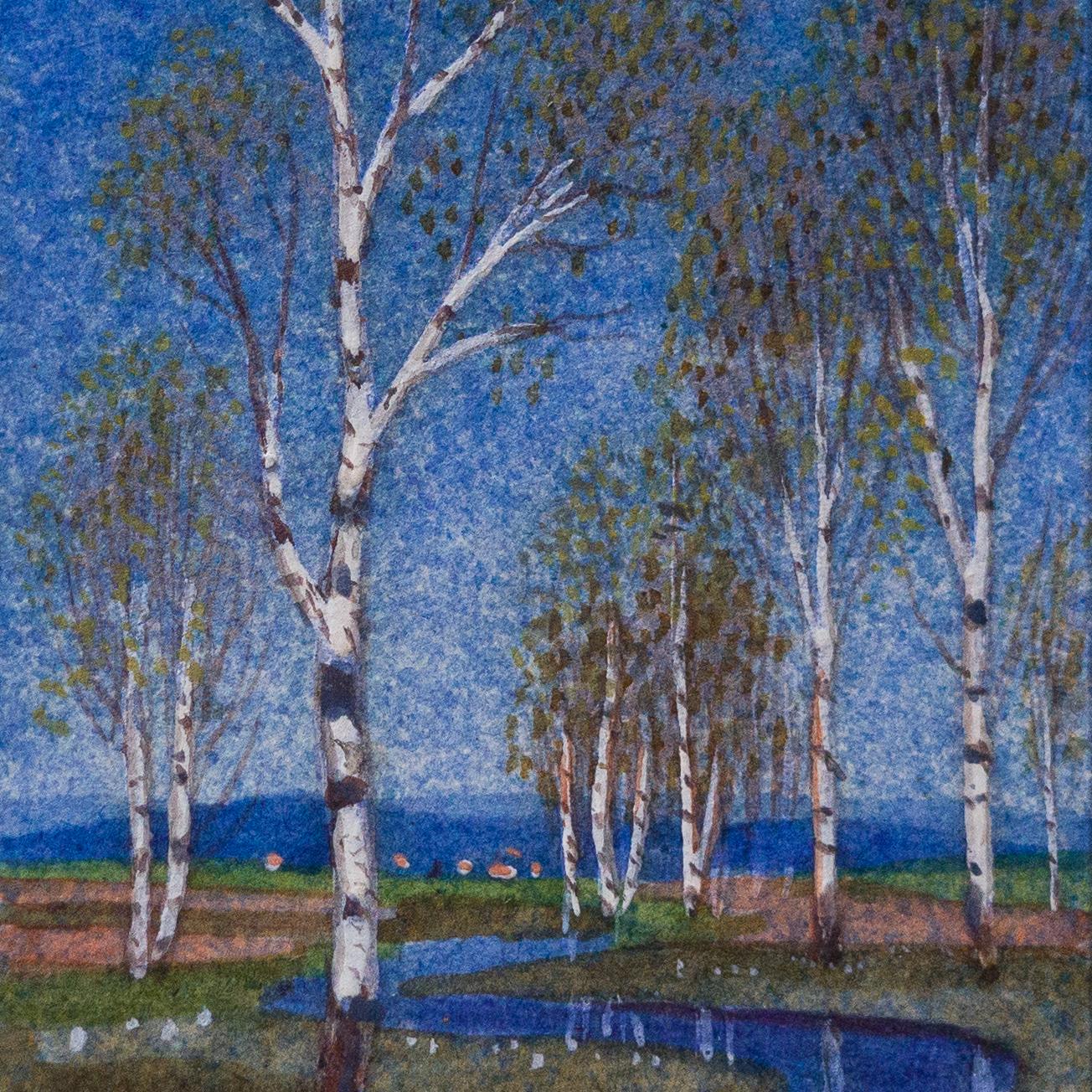 Miniature Landscape Called Birch Trees Reflected in a Stream by Oskar Bergman For Sale 2
