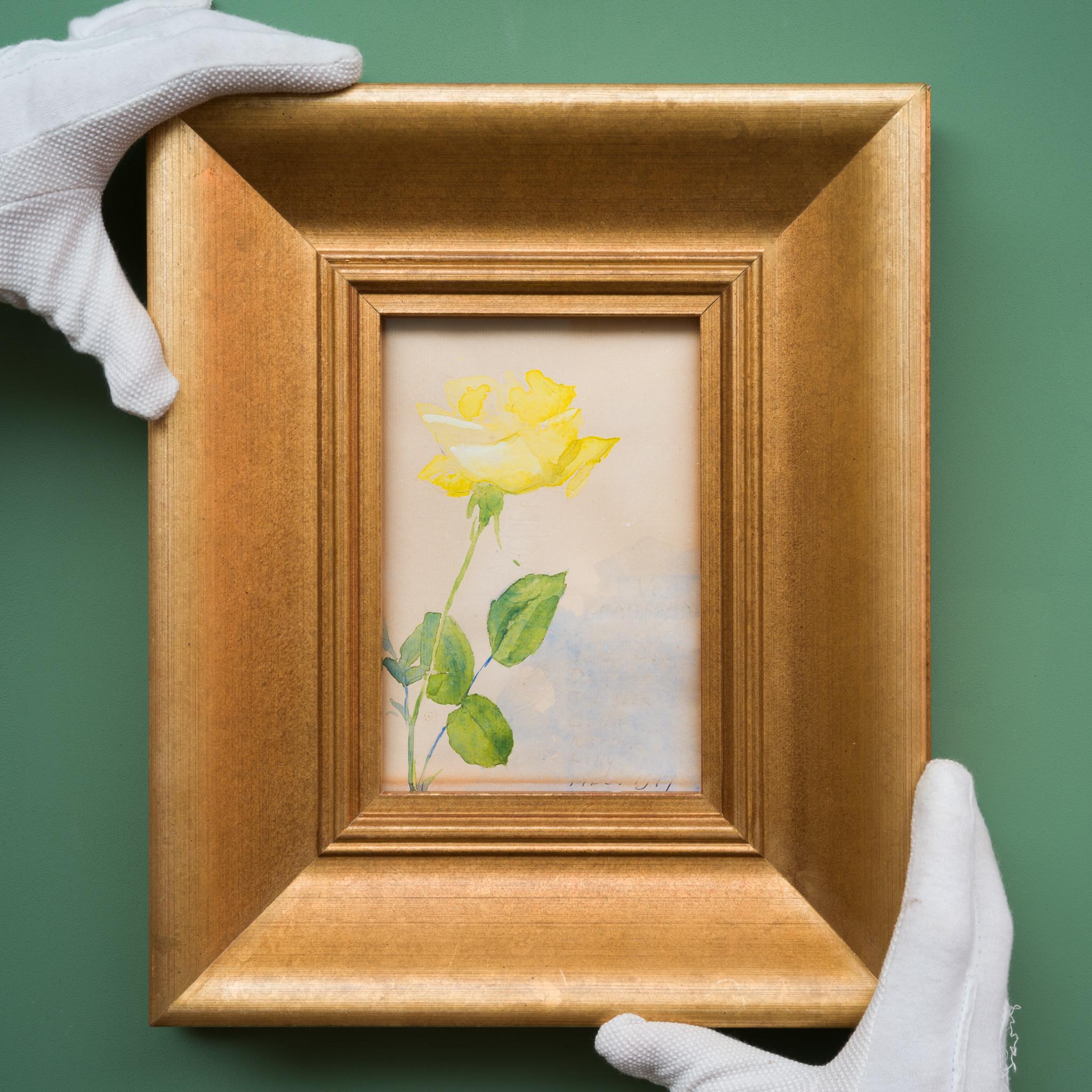 A Yellow Rose, 1917. Painted on an Envelope - Art by Olle Hjortzberg