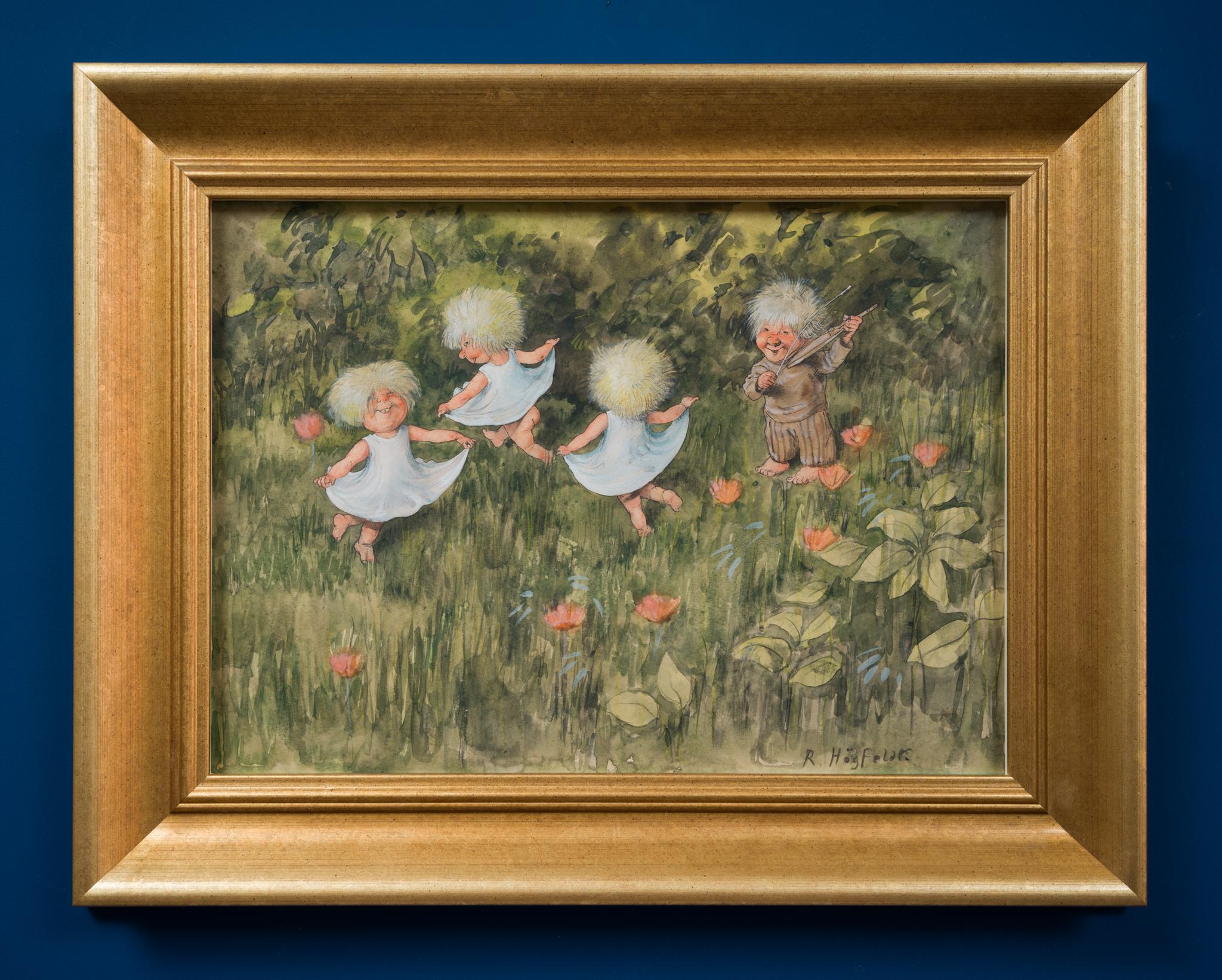 The Fiddler's Dance, Stunning Watercolor by Swedish Artist Robert Högfeldt For Sale 4