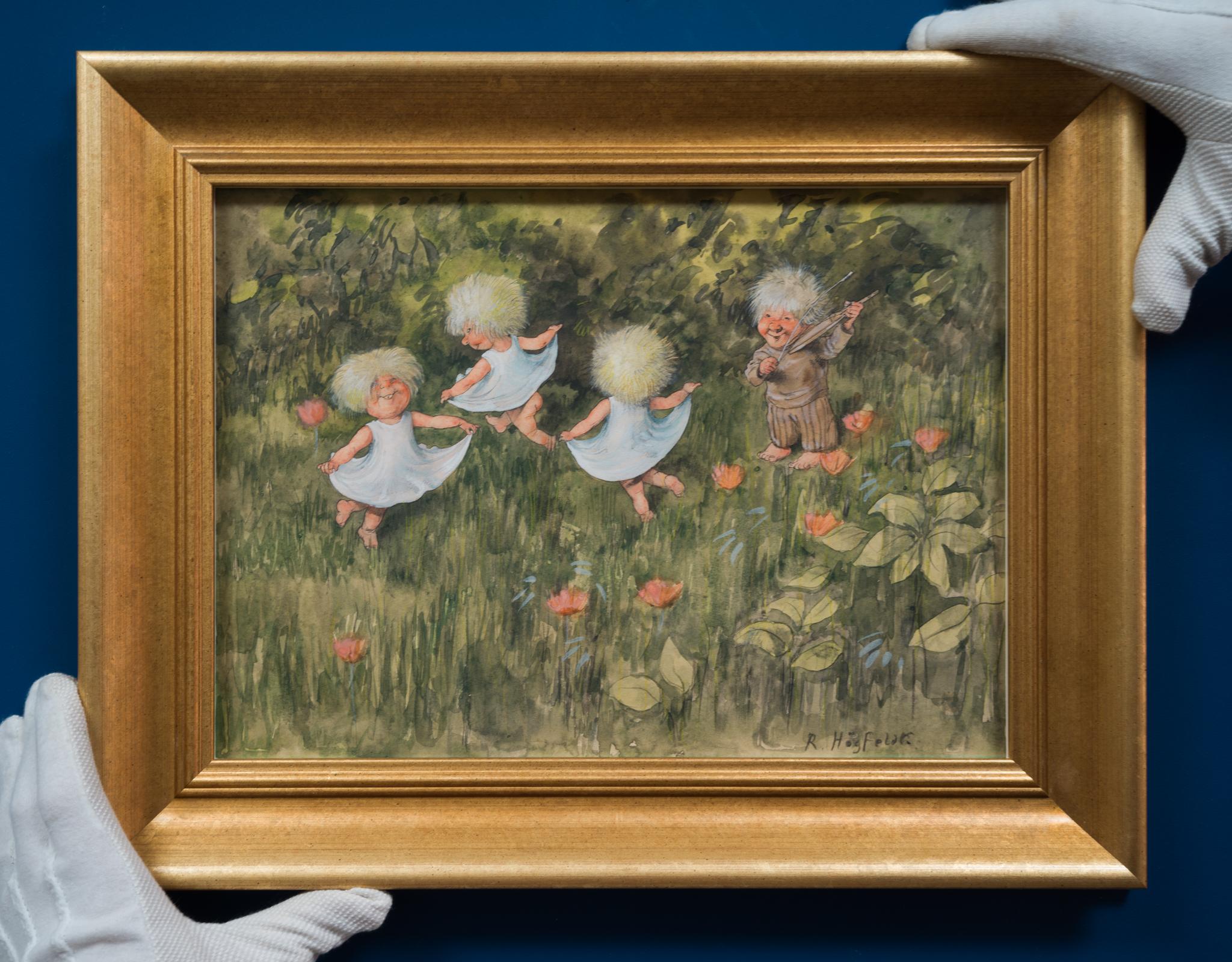 The Fiddler's Dance, Stunning Watercolor by Swedish Artist Robert Högfeldt For Sale 1