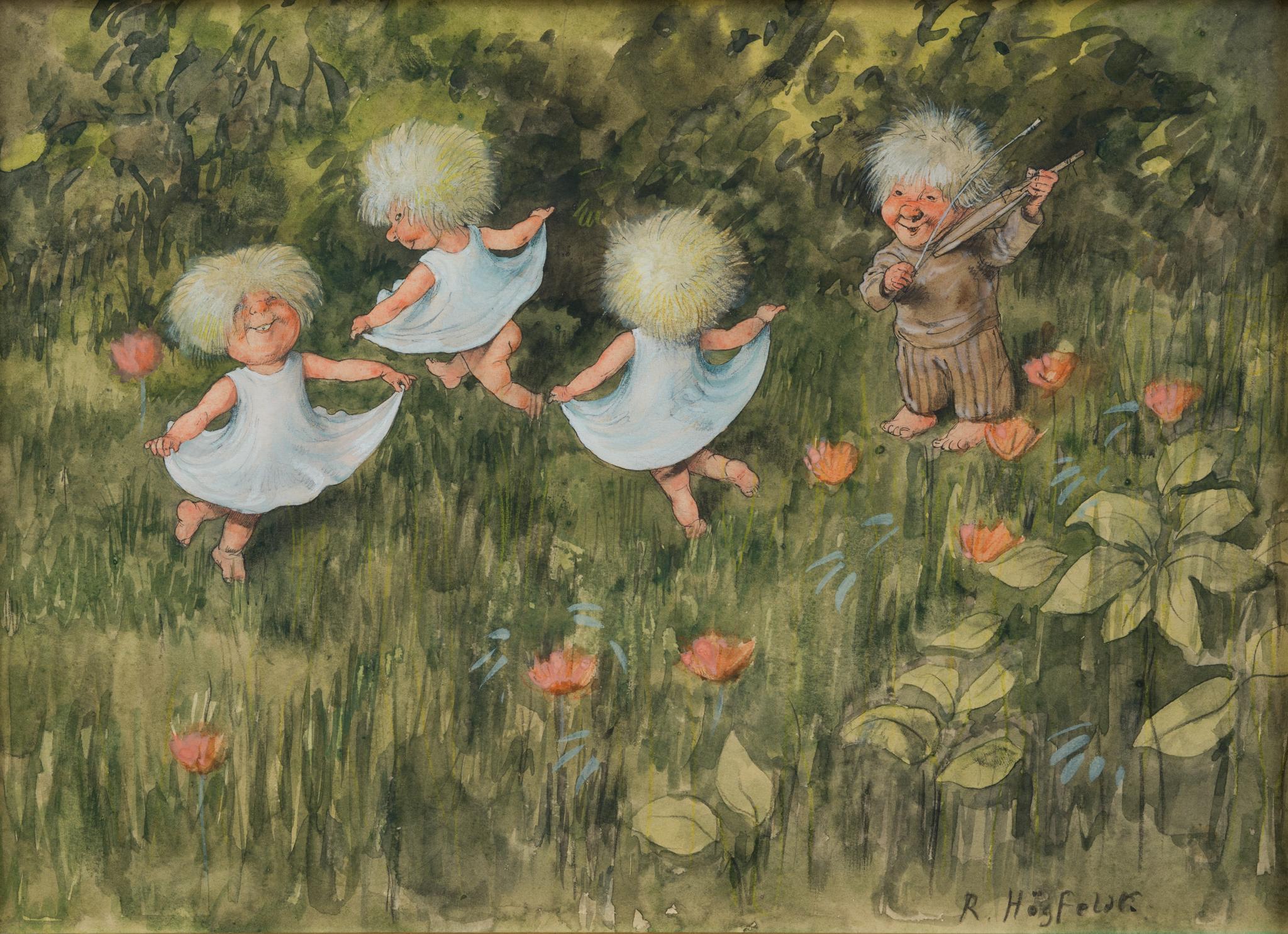 The Fiddler's Dance, Stunning Watercolor by Swedish Artist Robert Högfeldt For Sale 2