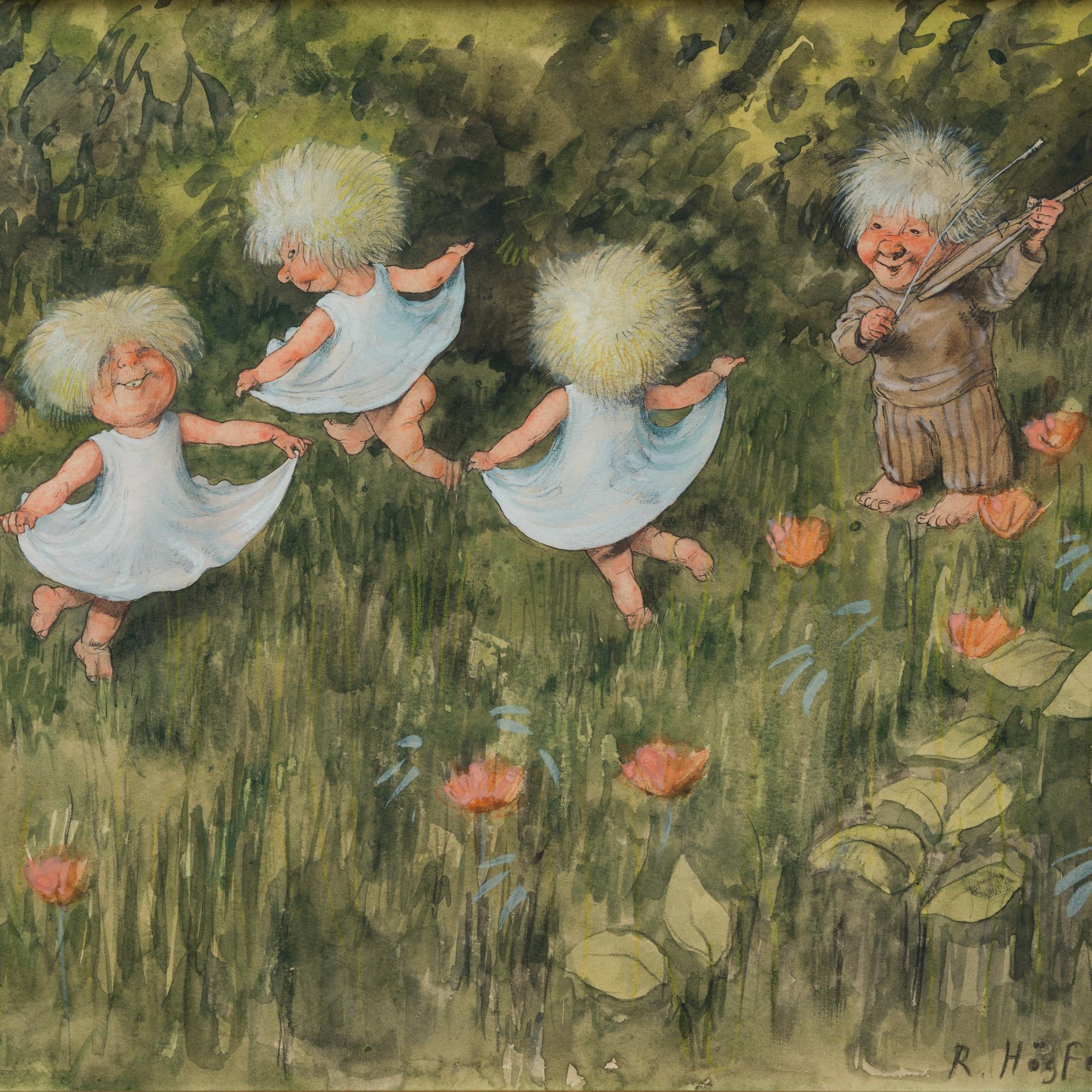 The Fiddler's Dance, Stunning Watercolor by Swedish Artist Robert Högfeldt For Sale 3