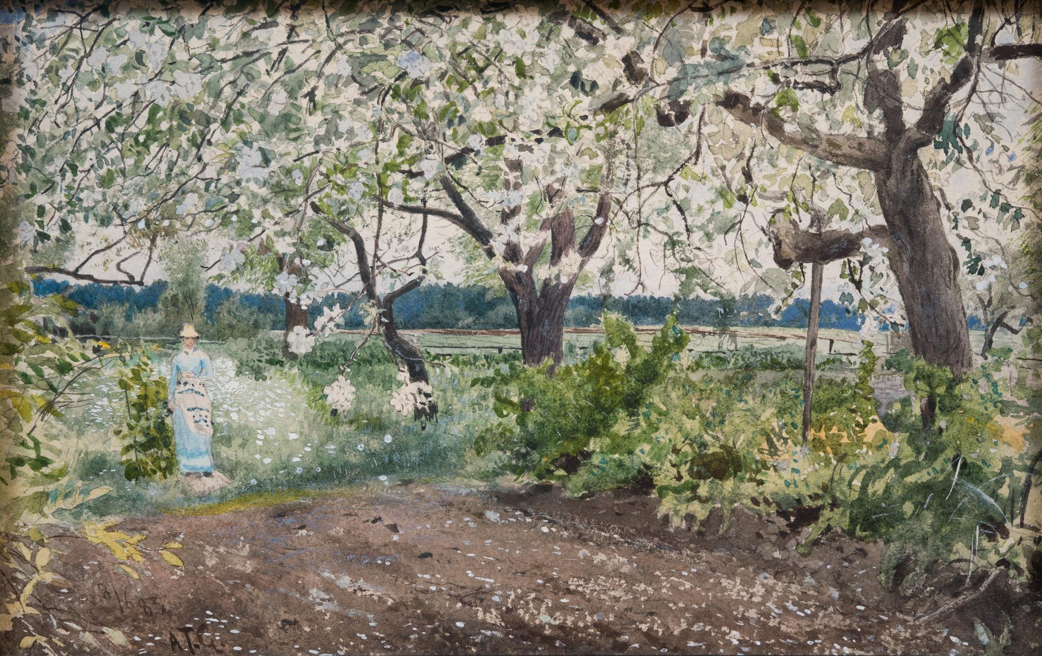 Acuarela El jardín de Sickelsjö, 1883 - Art Romántico de Albert Theodor Gellerstedt