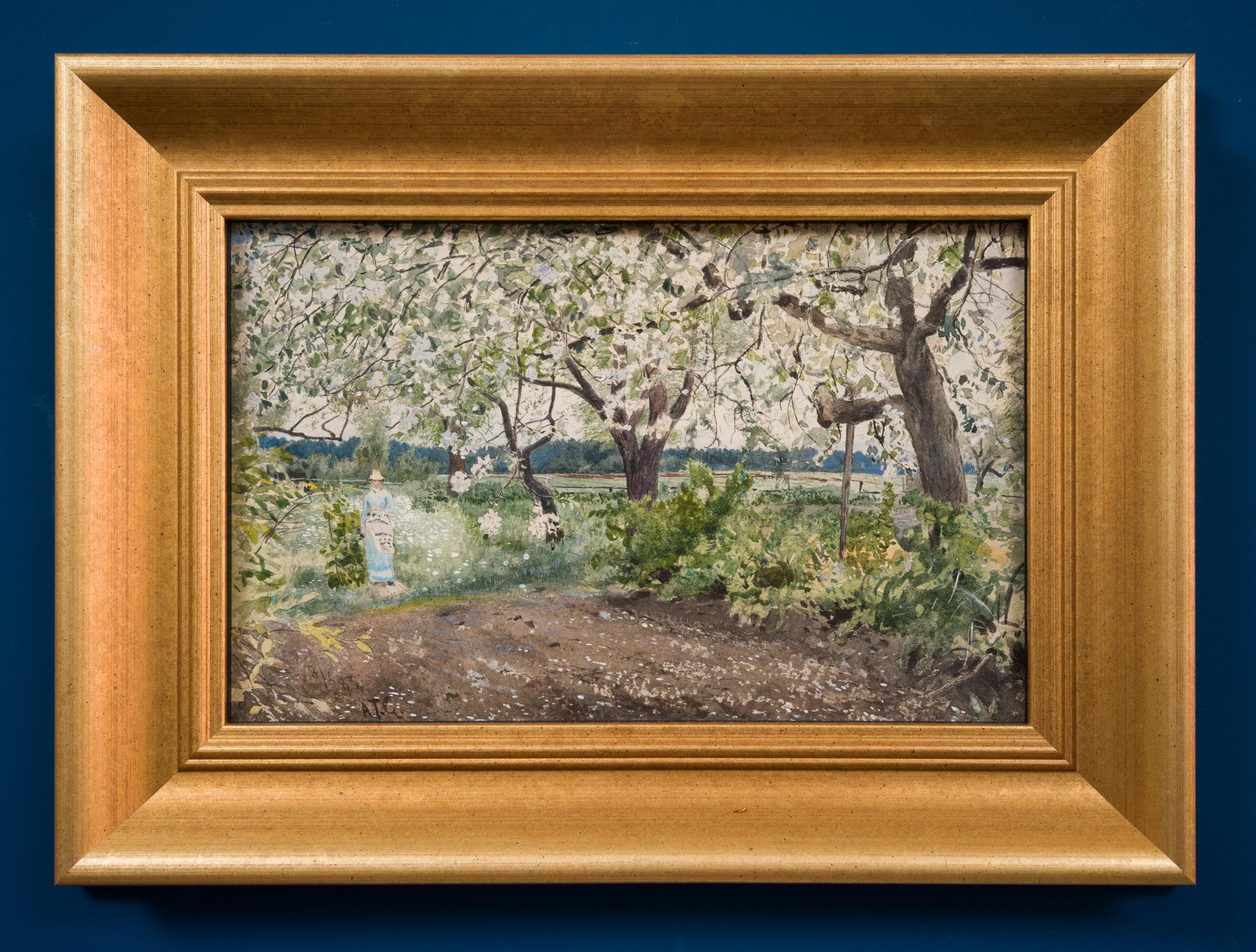 Acuarela El jardín de Sickelsjö, 1883 - Landscape Art Marrón de Albert Theodor Gellerstedt
