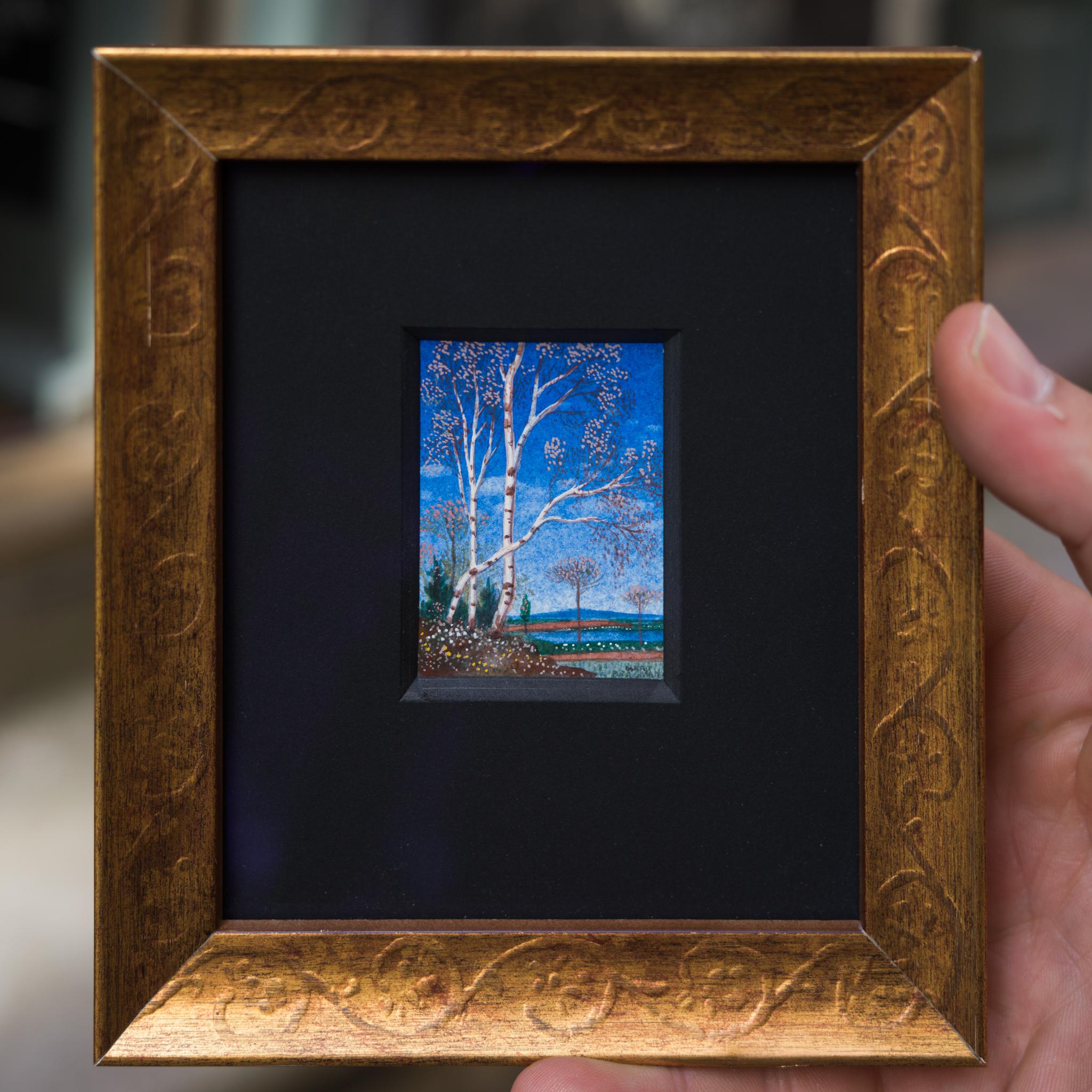 Eine Landschaft mit Birkenbäumen: Ein Miniatur-Meisterwerk von Oskar Bergman im Angebot 1