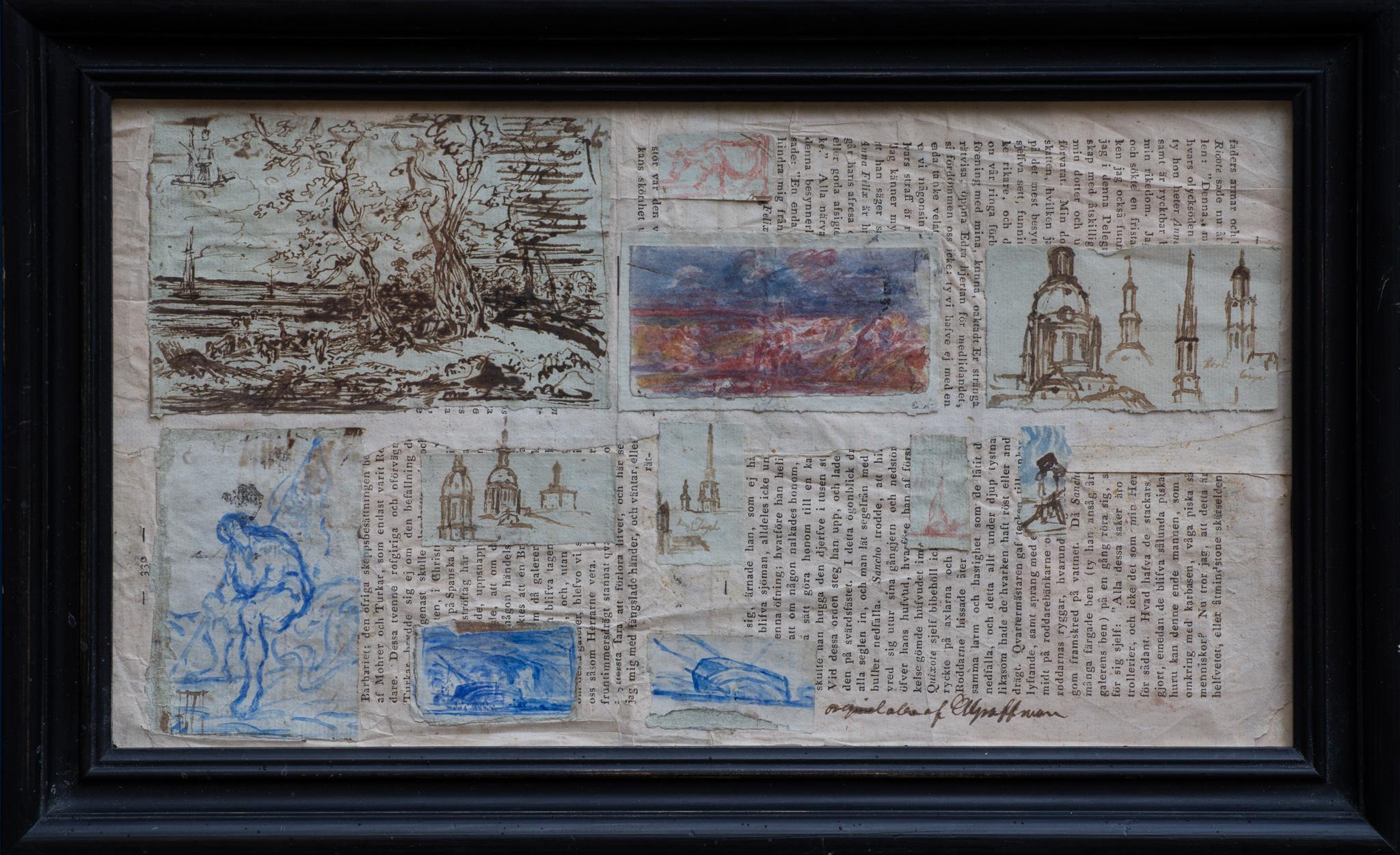 Eleven drawings of various subjects mounted on a printed sheet - Art by CARL SAMUEL GRAFFMAN