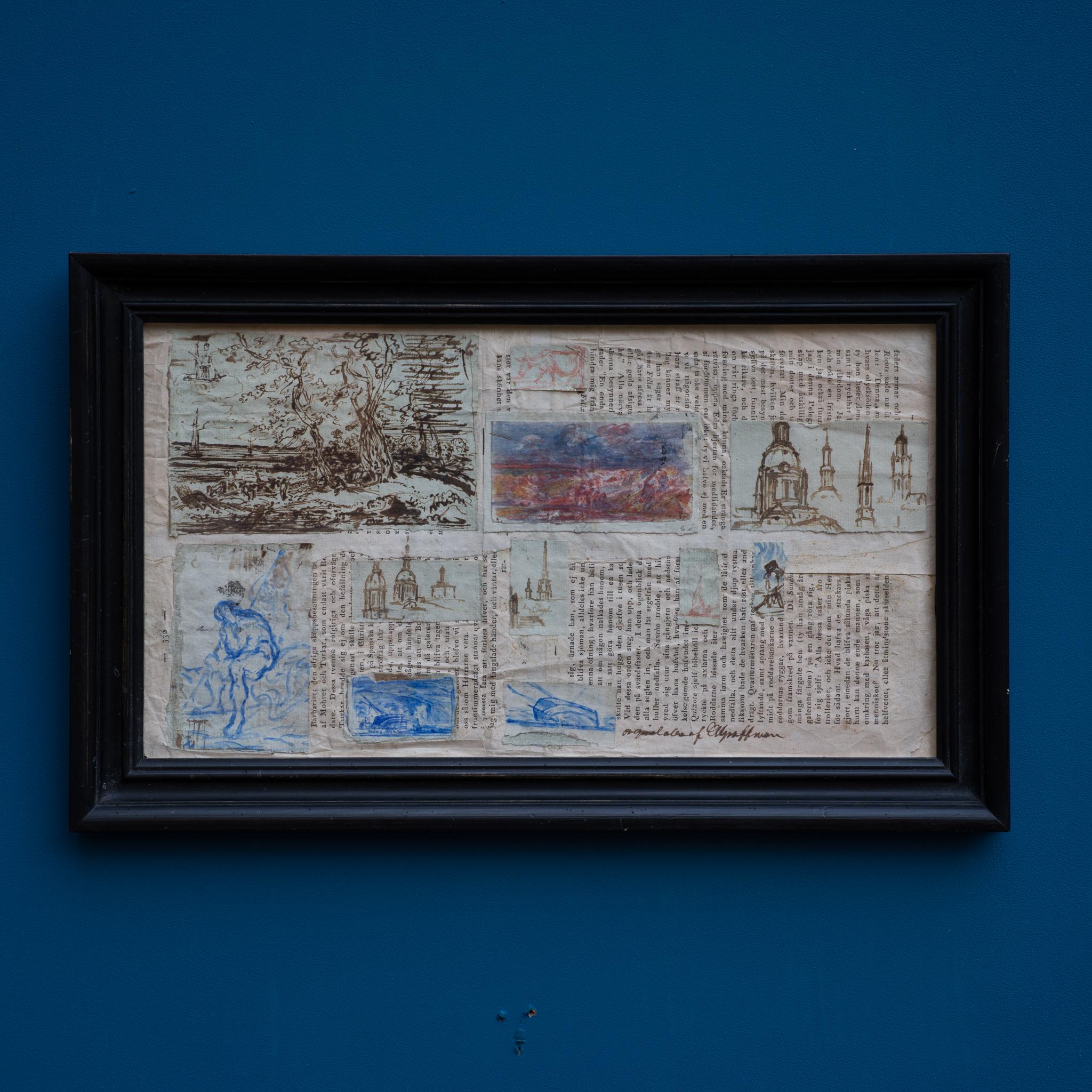 Eleven drawings of various subjects mounted on a printed sheet For Sale 1