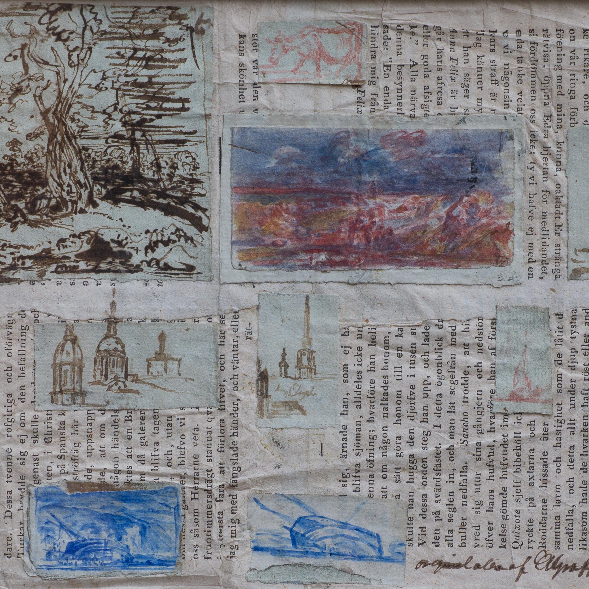 Eleven drawings of various subjects mounted on a printed sheet For Sale 2