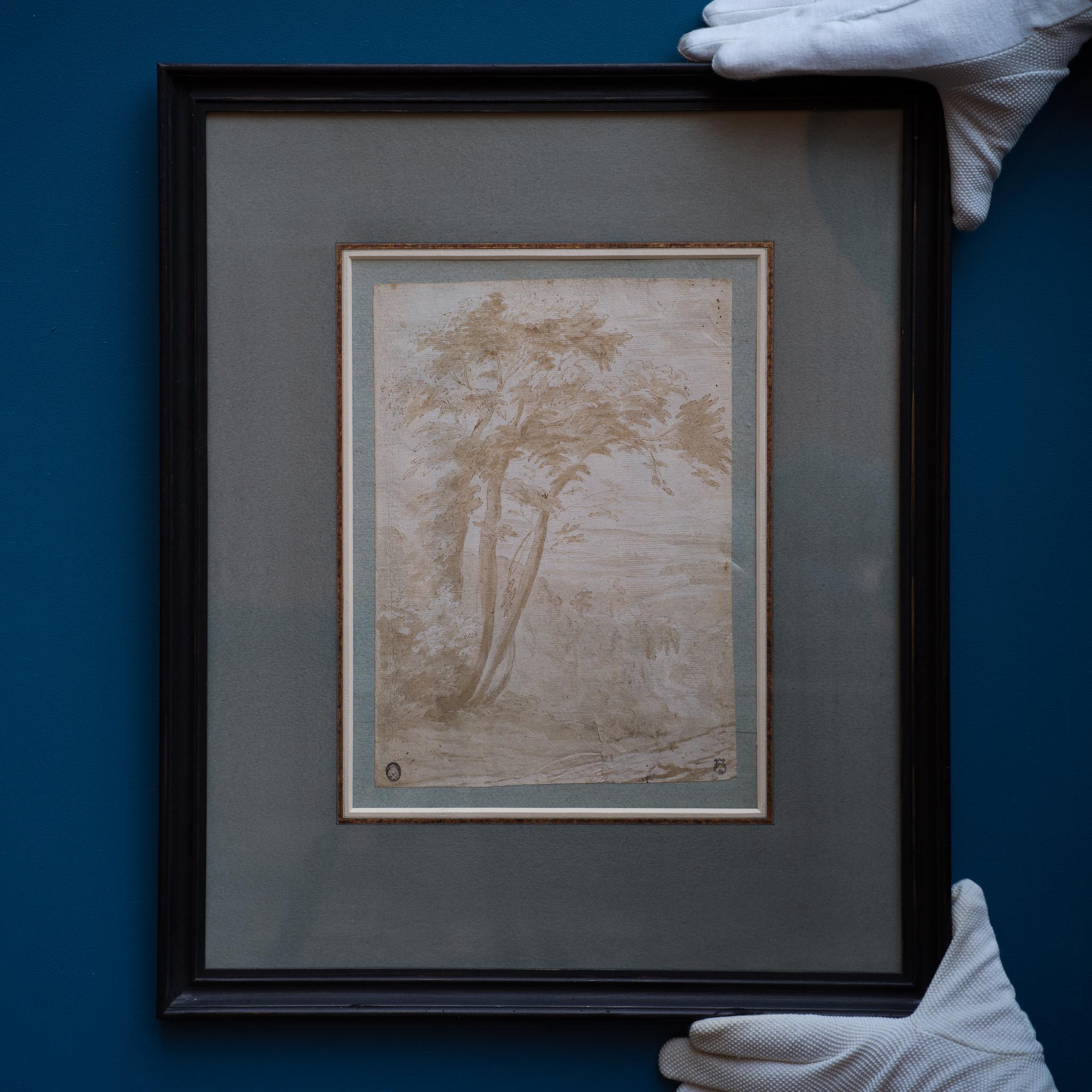 Eine umfangreiche Landschaft mit Bäumen aus der Kollektion De La Gardie und Sparre – Art von Dutch or Flemish School