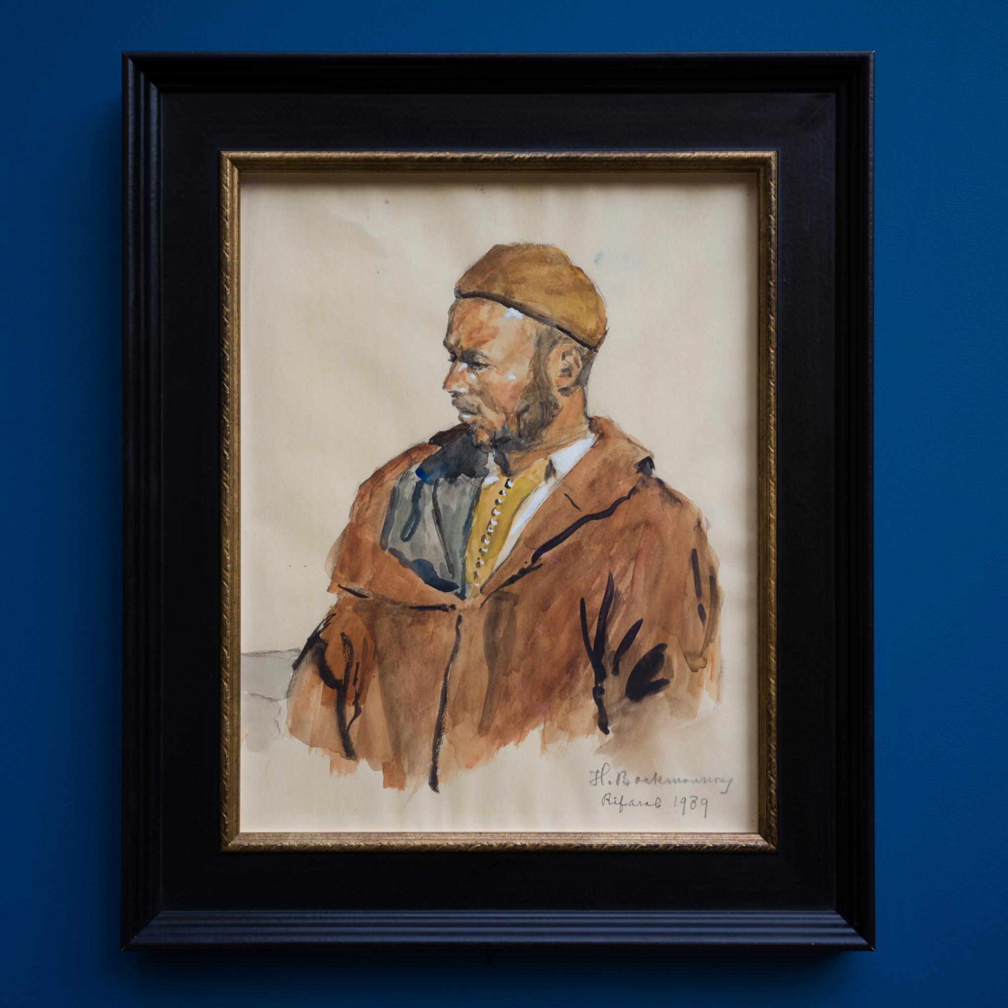 Portrait of a Man from the Rif Region - Black Figurative Art by Hugo Backmansson