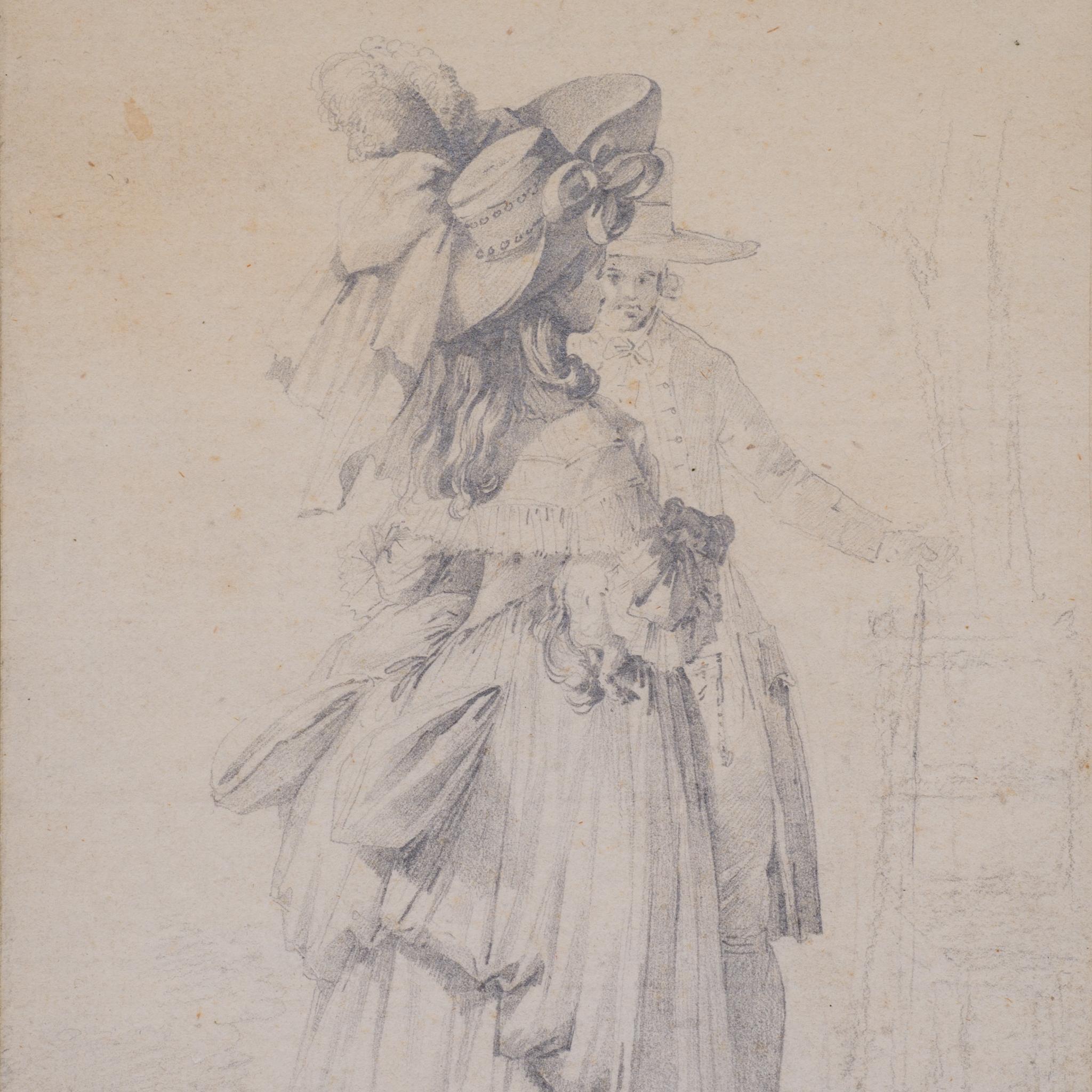 Rare on the Art Market, A Drawing by Moitte, A Fashionable Couple, 1766 - Beige Figurative Art by Pierre Etienne Moitte
