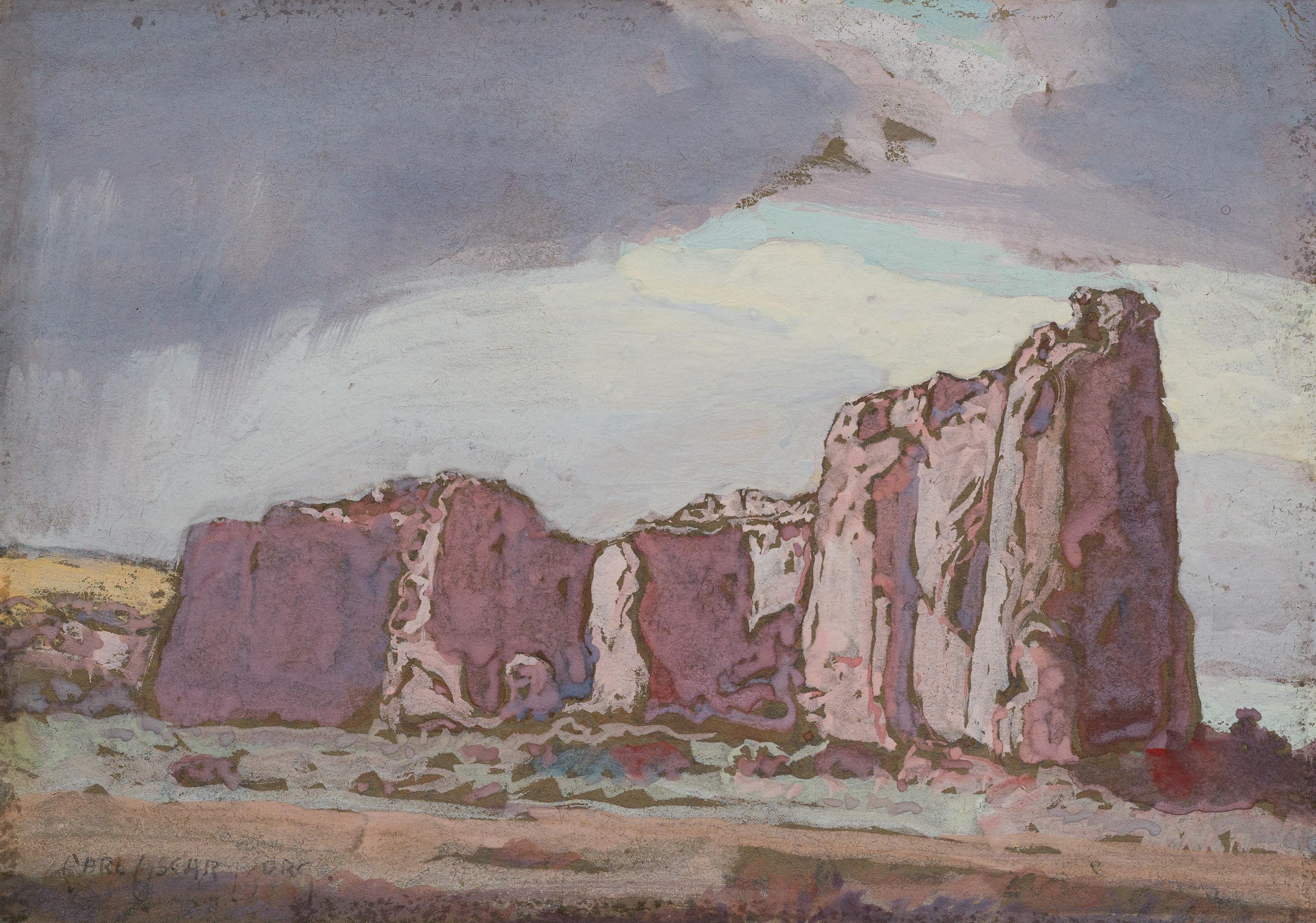 Inschrift Rock, New Mexico - Southwest Light in Gouache von Carl Oscar Borg im Angebot 1