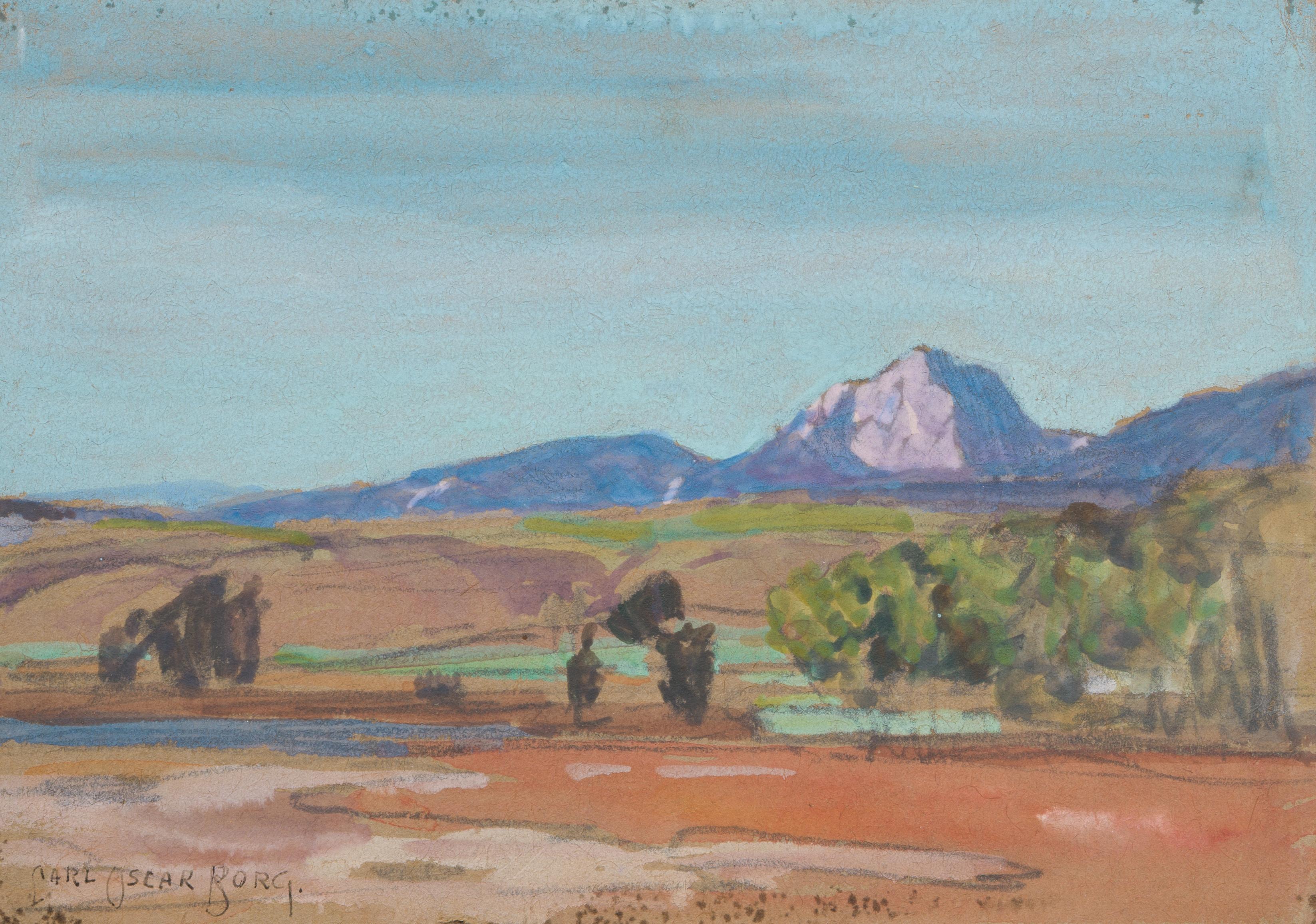 Mountains bleues, Nouveau-Mexique - Noir Landscape Art par Carl Oscar Borg