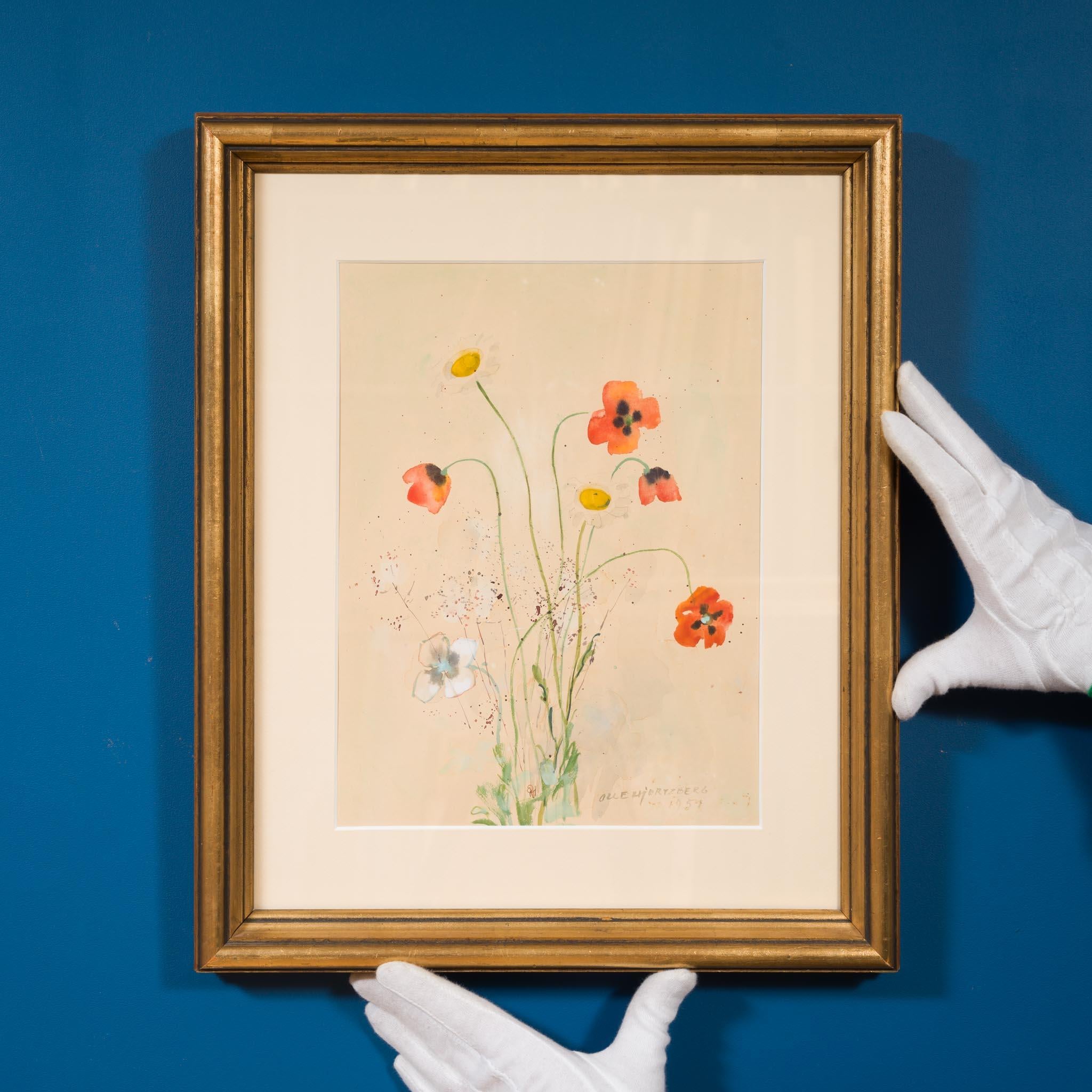 Poppies and Daisies, 1951 - A Rare Scandinavian Floral Impression - Romantic Art by Olle Hjortzberg