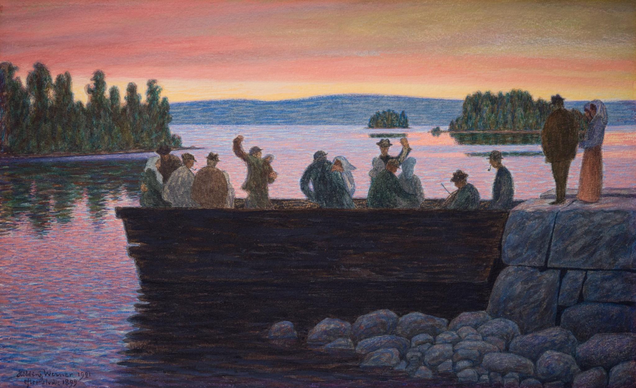 Magica danza estiva al tramonto - Acquerello di Hilding Werner (1921) in vendita 2