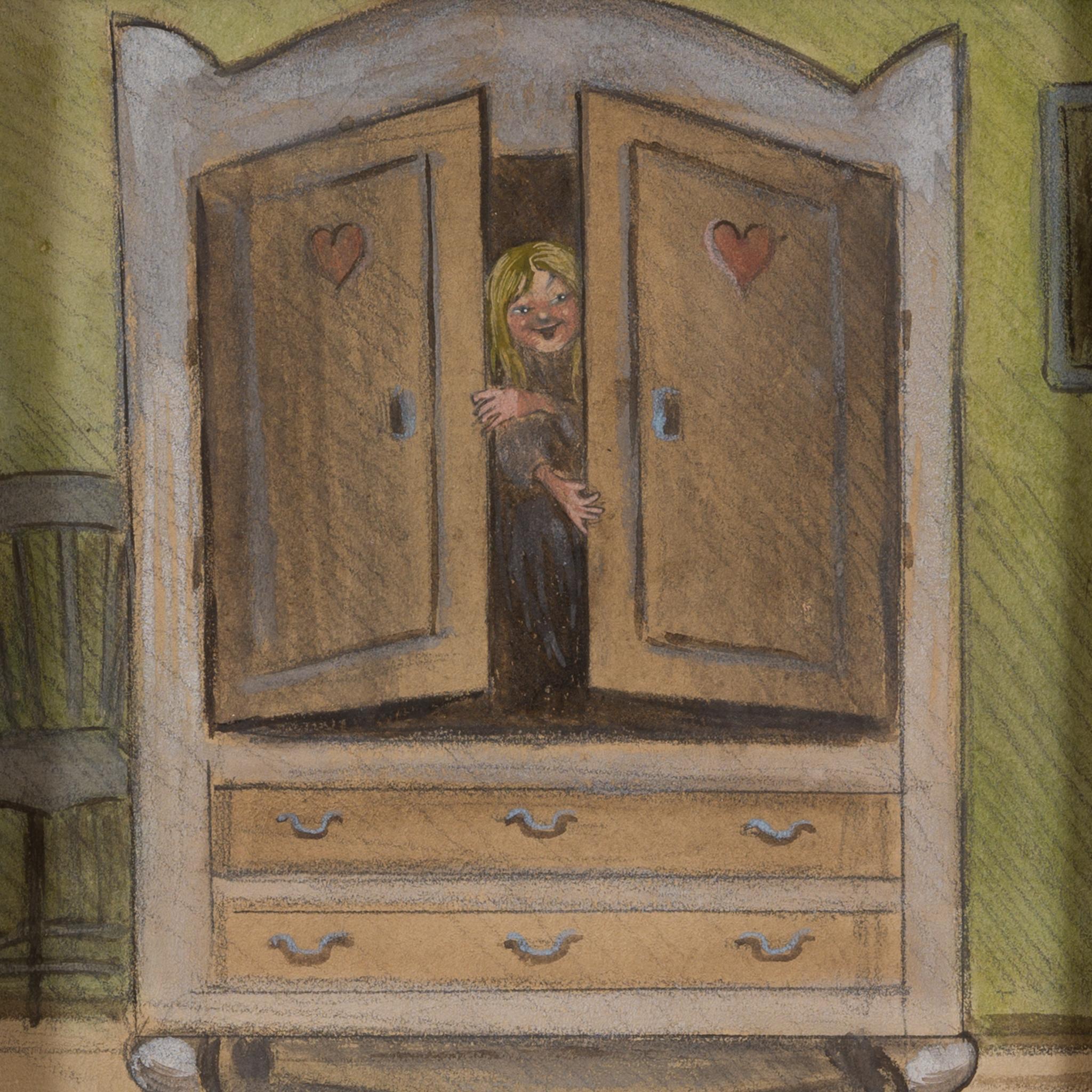 Peekaboo! Arosenius’ Playful Watercolor Treasure from 1905 - Romantic Art by Ivar Arosenius