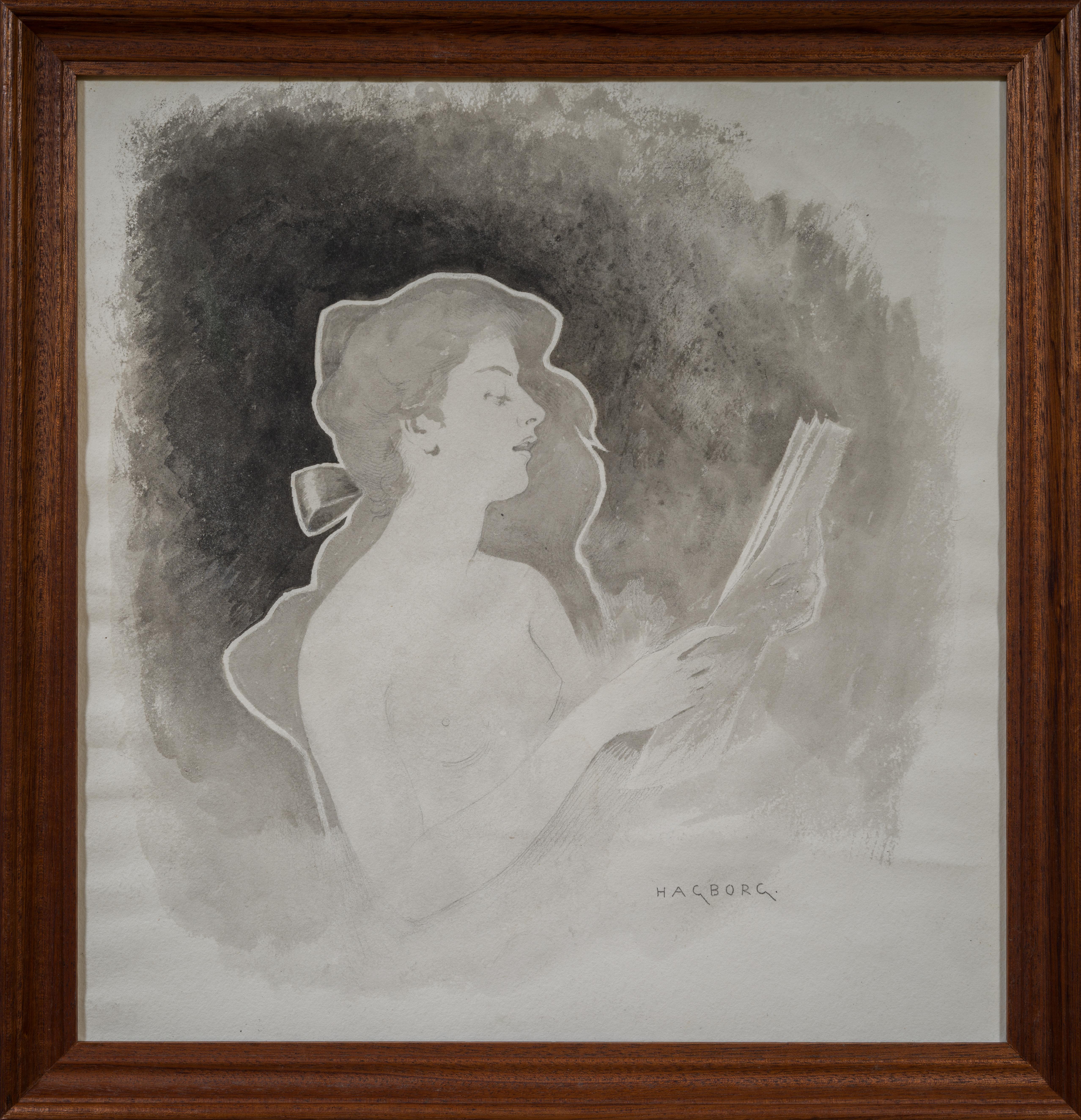 Sarah Bernhardt de profil - Dessin d'August Hagborg en vente 6