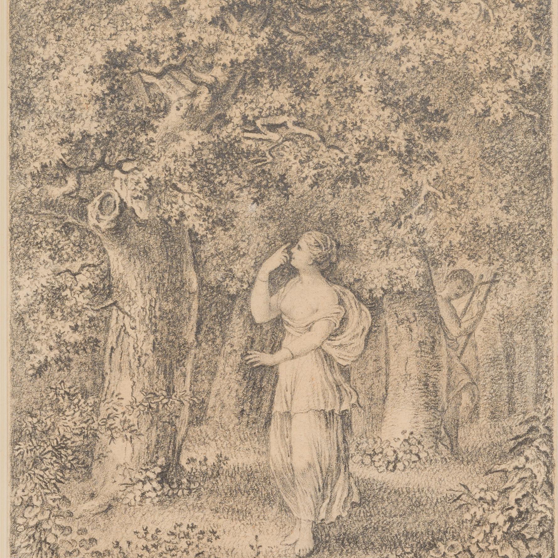 Original pencil Drawing Depicting Apollo and Daphne From 1807 - Beige Figurative Art by Jonas Carl Linnerhielm