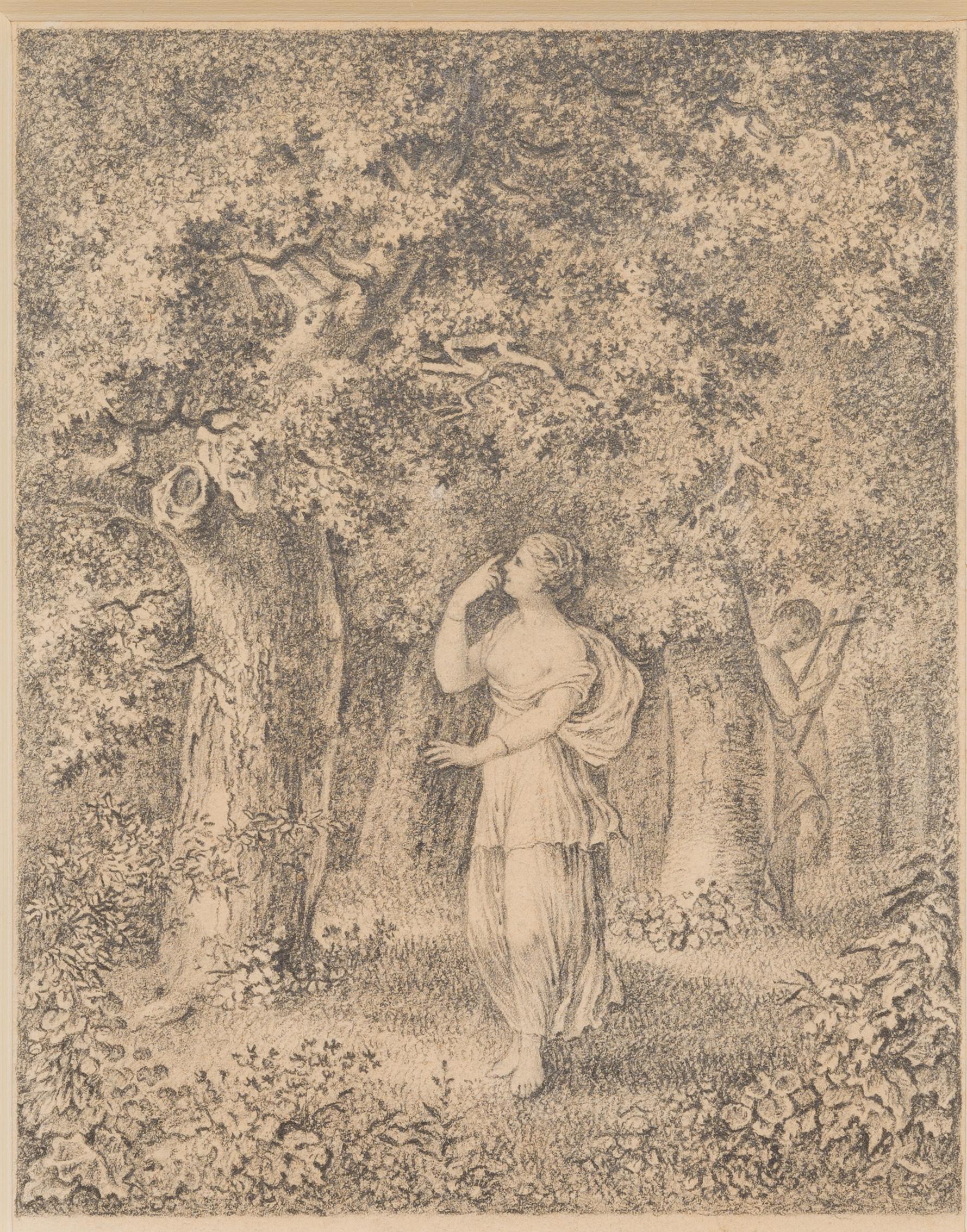 Original pencil Drawing Depicting Apollo and Daphne From 1807 - Romantic Art by Jonas Carl Linnerhielm