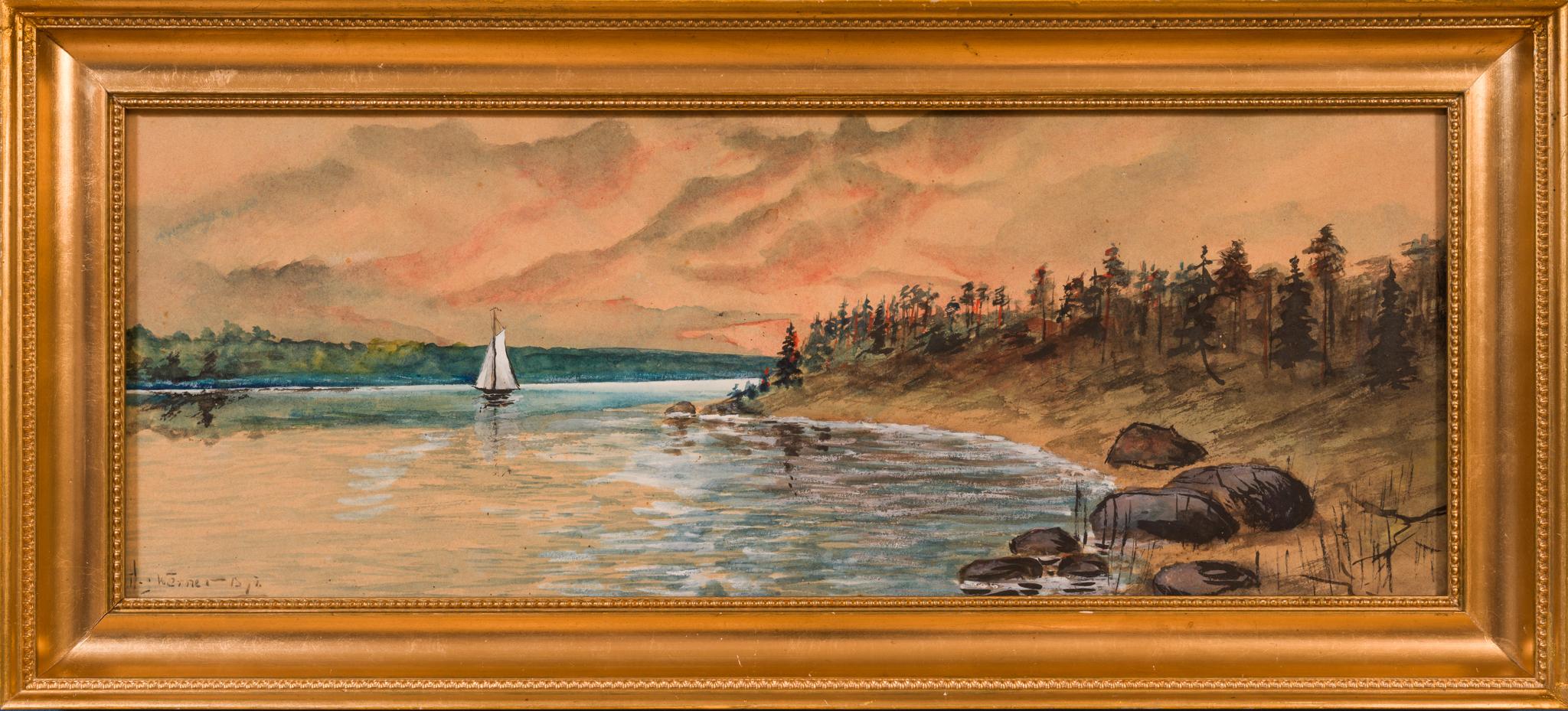 Aquarelle d'un coucher de soleil scandinave de 1897 - Art de Hilding Werner