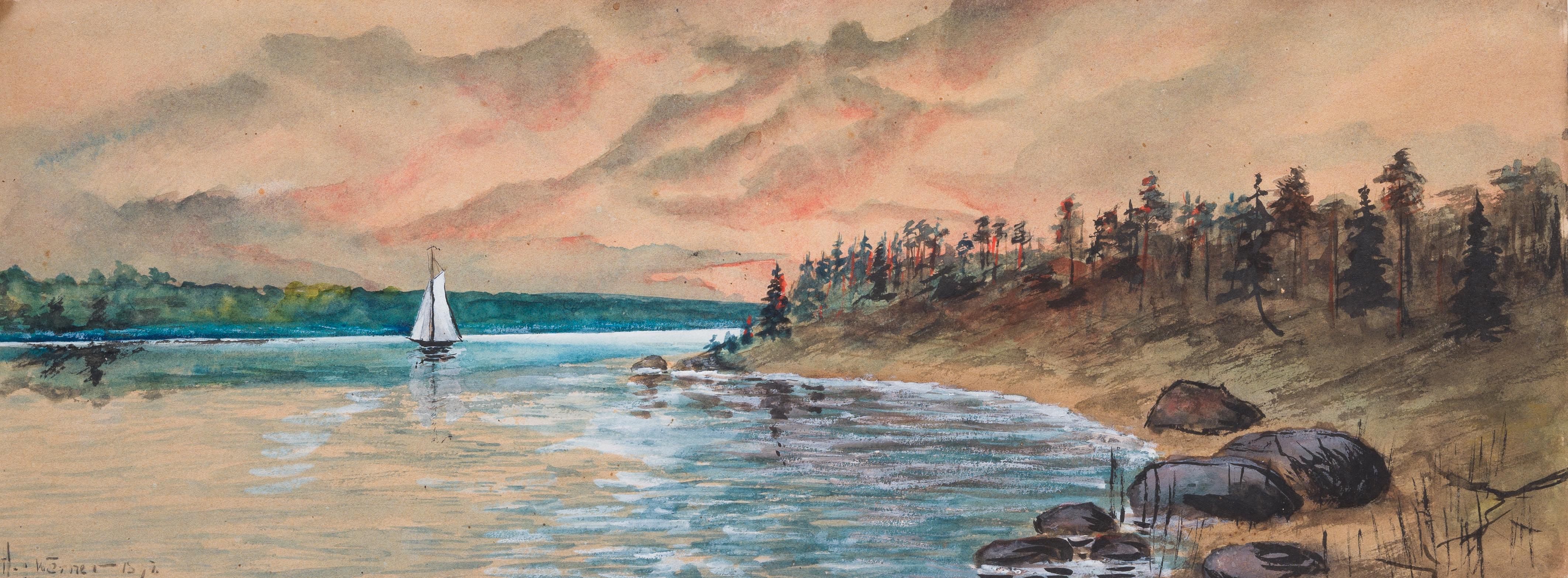 Hilding Werner (1880-1944) Suède

Solnedgång (Coucher de soleil), 1897

aquarelle sur papier
signé et daté en bas à gauche H. Werner 1897
Inscrit Solnedgång (