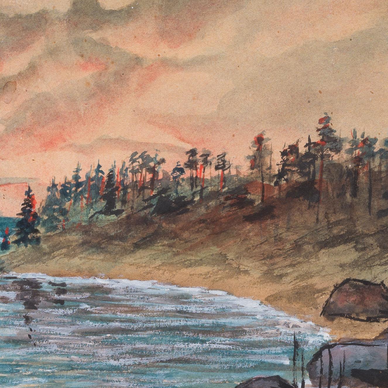 Aquarelle d'un coucher de soleil scandinave de 1897 en vente 1