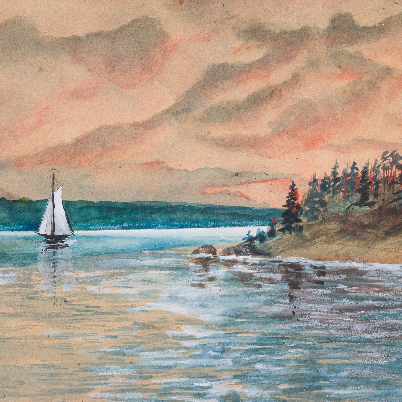 Aquarelle d'un coucher de soleil scandinave de 1897 en vente 3
