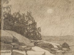 A Rocky Shore at Night, Full Moon